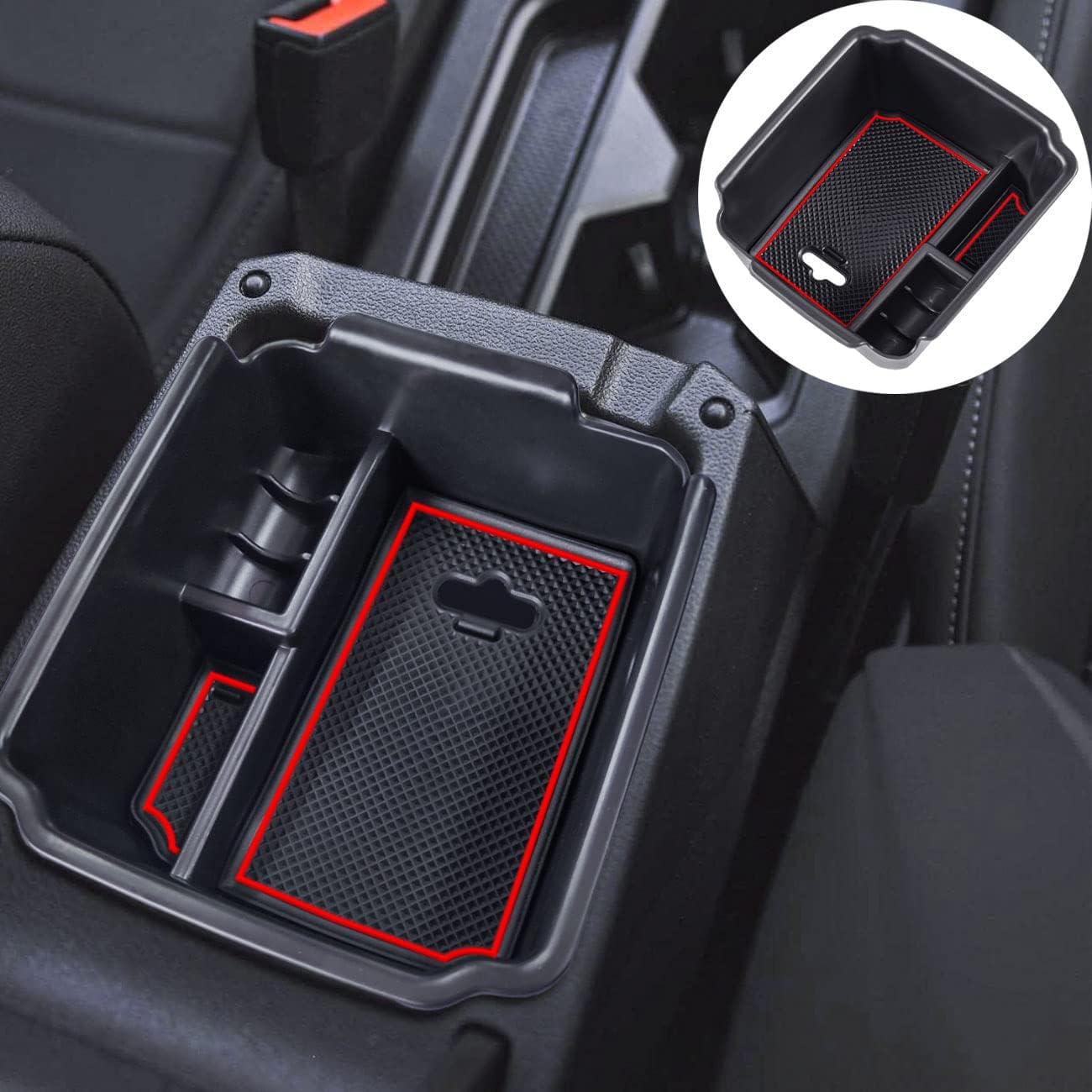 TACORBO Center Console Organizer Compatible with 2022 Taos and 2018 2019 2020-2022 Tiguan Accessories Armrest Secondary Storage Box, Interior ABS Insert Glove Box Tray,Red