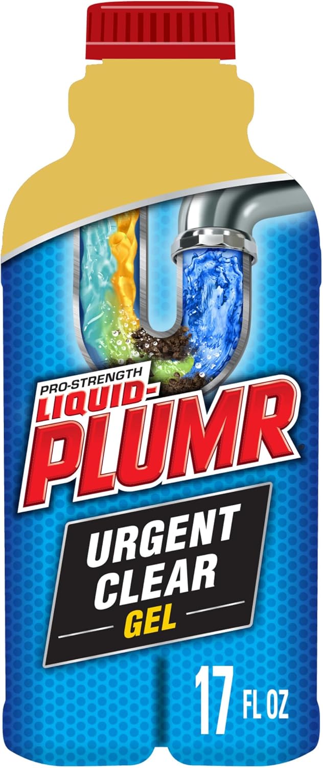Liquid-Plumr Pro-Strength Urgent Clear, Fast Acting Clog Remover, Bathroom & Kichen Sinks, Shower and Tub Drain, Odor Remover, Liquid Drain Cleaner, 17 Ounces