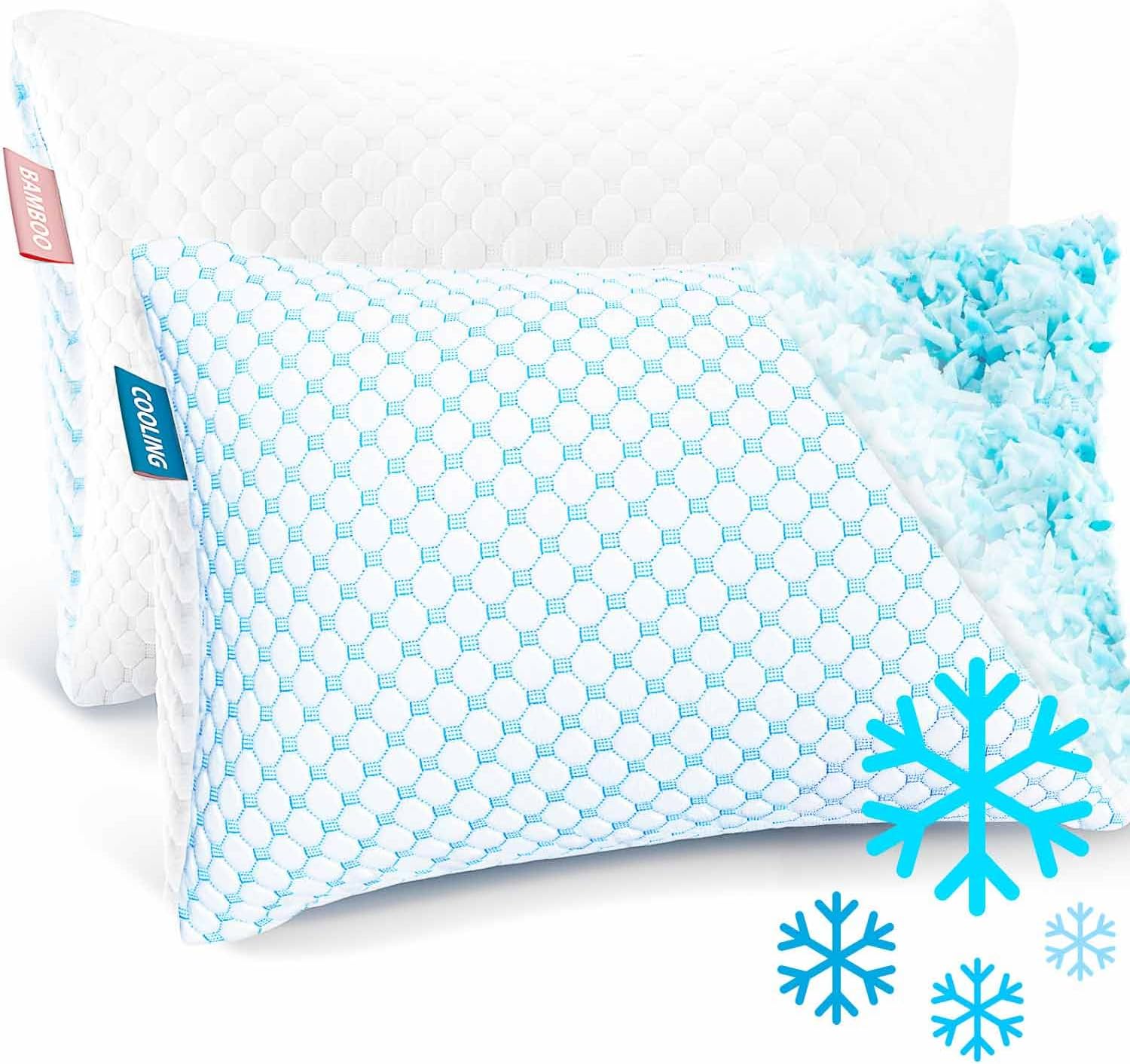 Nestl Cooling Pillow for Sleeping 2 Pack, Luxury Shredded Memory Foam Pillows Queen Size Set of 2, Adjustable Cold Gel Pillows for Hot Sleepers Supportive Cool Pillow for Side Back Stomach Sleepers