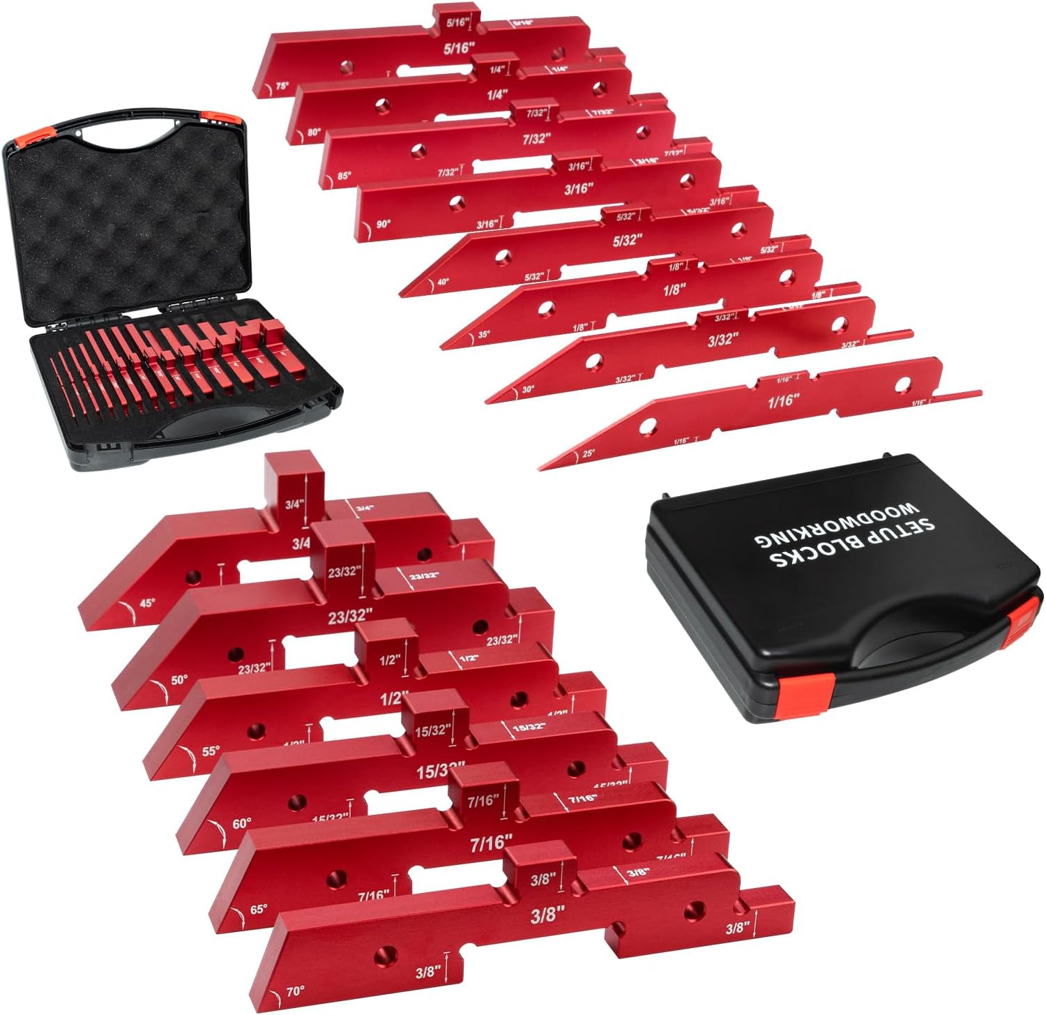 Router Table Setup Bars,14pcs Aluminum Precision Setup Blocks Height Gauge Set for Router Table Saw Accessories and Angle Woodworking Set Up(Each Block has Different Thickness)