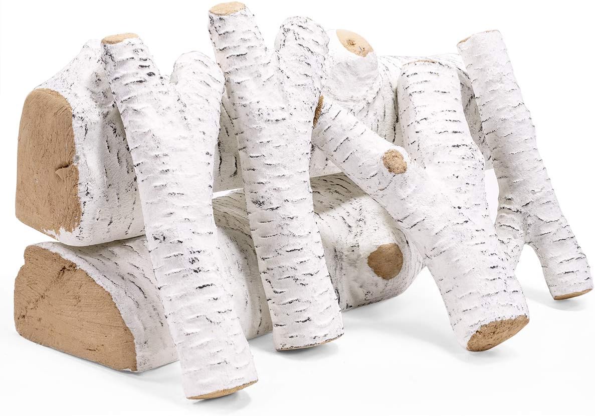 Barton 6PCS Ceramic Gas Fireplace Logs, Realistic Birch Wood Style Heat-Resistant Fake Firewood, Stackable Decorative Log Set for Indoor Outdoor Fireplace & Fire Pit