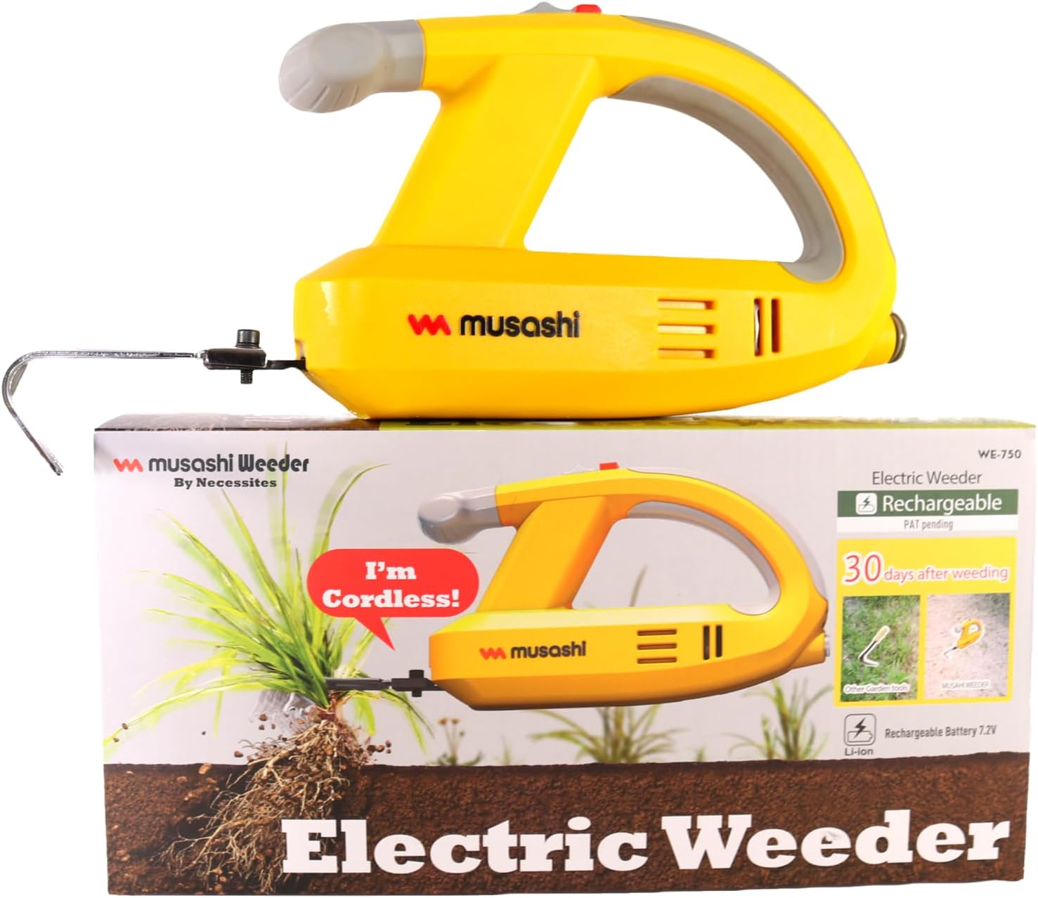musashi Necessities Electric Hand Weeder with Cushioned Grip, Yellow