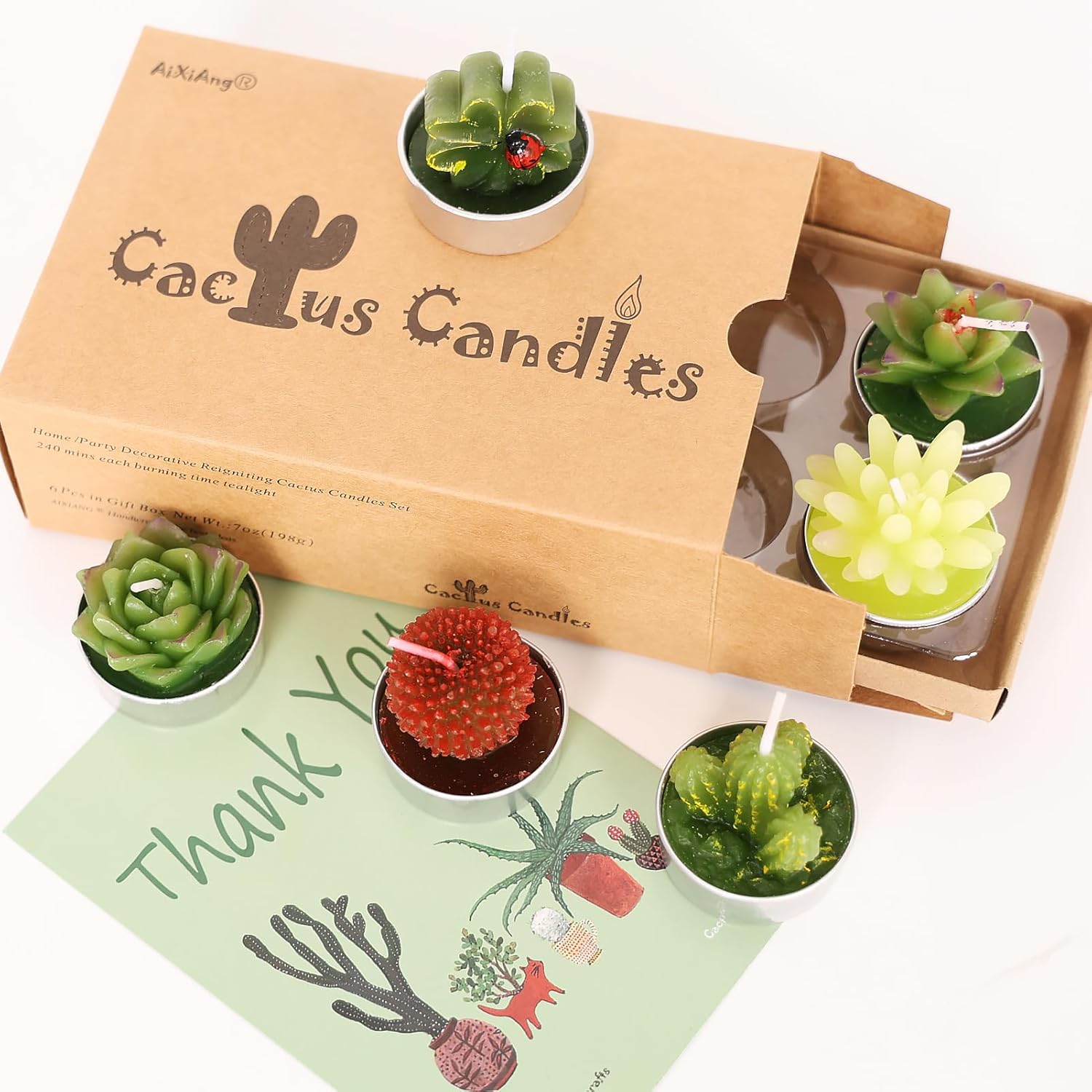 AIXIANG 6 Styles Cactus Tealights - Delicate Succulent Tealight Candles for Home Decor, New Year Presents, Housewarming Gifts, Mothers' Day Gifts, Christmas Decorations (6 Pcs)