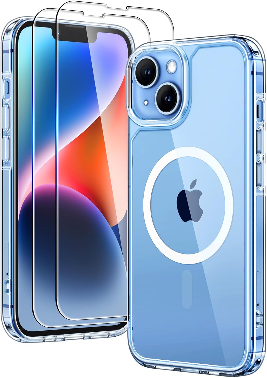 TAURI 3 in 1 for iPhone 14 Plus Case, Compatible with MagSafe [Not-Yellowing] with 2X Screen Protector, Military-Grade Protection, Magnetic Case for iPhone 14 Plus 6.7", Clear