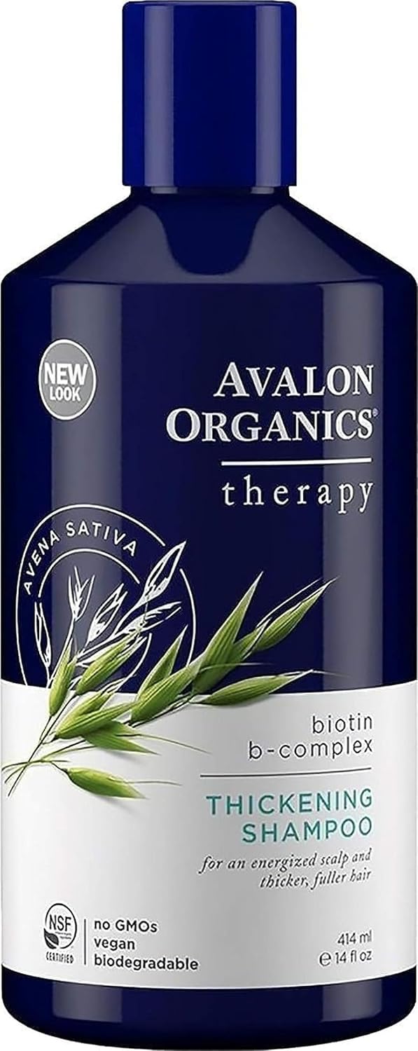 Avalon Organics Biotin Shampoo - Therapy B-Complex Thickening Shampoo for an Energized Scalp & Fuller, Thicker-Looking Hair, 14 Fl Oz