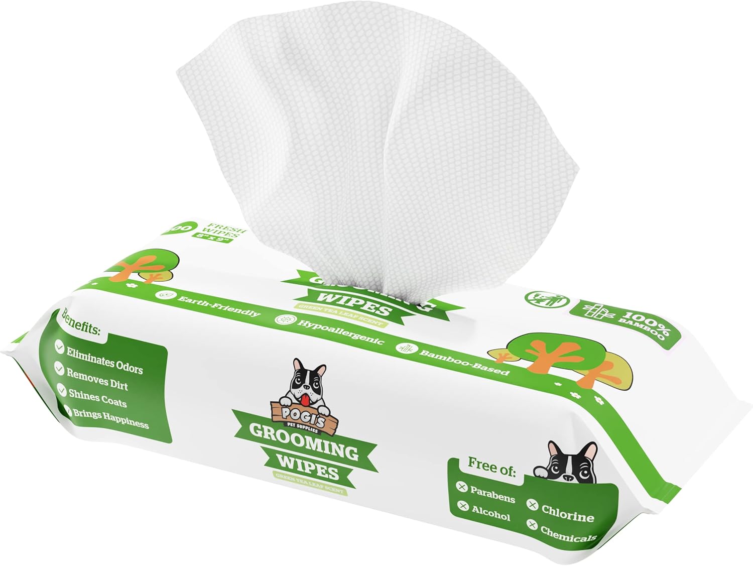 Pogi’s Dog Wipes – Plant-Based, Hypoallergenic Wipes for Dogs and Puppies – Green Tea Scented, 100-Count