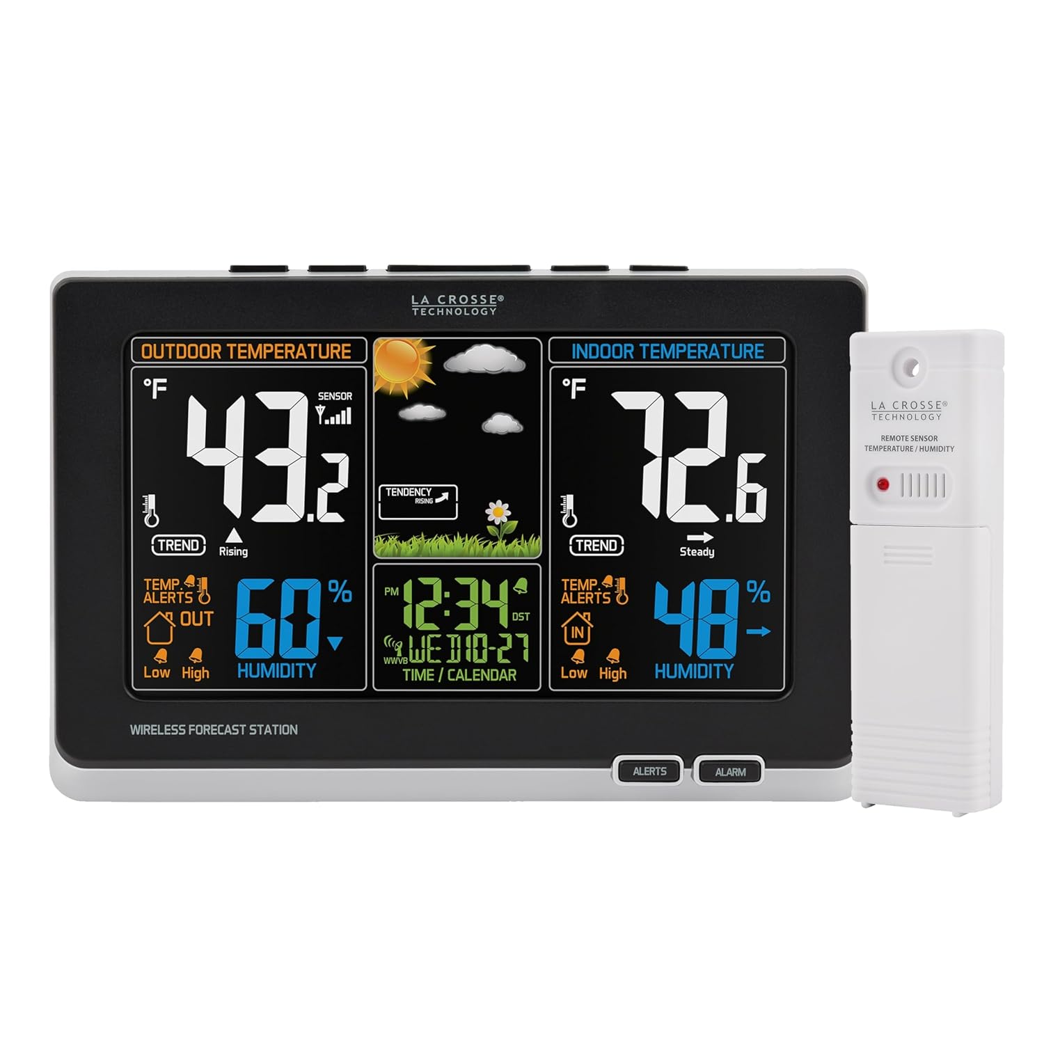La Crosse Technology Advanced Weather Station with Full-Color LCD & Atomic Time - Monitor Indoor/Outdoor Conditions with Temperature Alerts and Humidity Readings with Transmission Range of 300 Feet