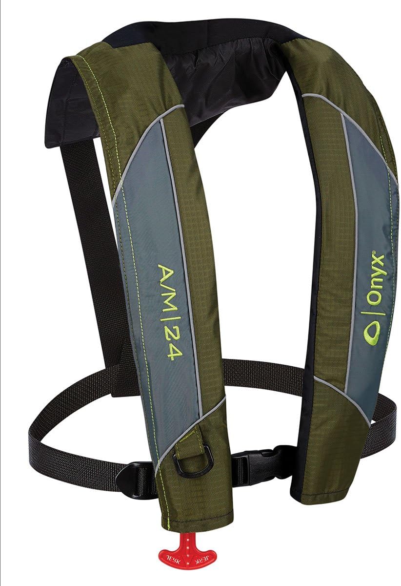 Onyx A/M-24 Automatic/Manual Inflatable Life Jacket, U.S. Coast Guard Approved, Low Profile, Compact Design, Manual Convertible Inflation Option