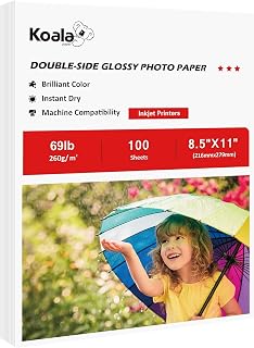 Koala Thick Photo Paper 8.5x11 Inches Heavyweight Double Sided High Glossy 100 Sheets 260gsm only Compatible with Inkjet Printer