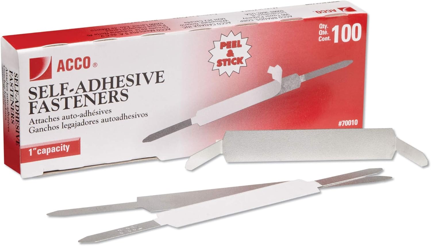 ACCO Brands Self-Adhesive Fasteners, 1" Capacity, Economy, 100 Fasteners/Box (70010)