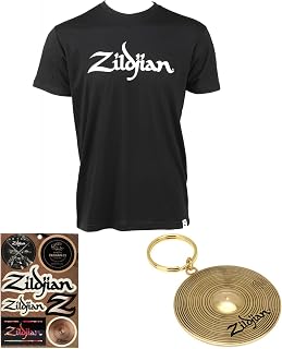 Zildjian Black Classic Logo T-shirt (XX-Large) Gift Bundle with Cymbal Keychain and Vinyl Sticker Sheet (7 Stickers)