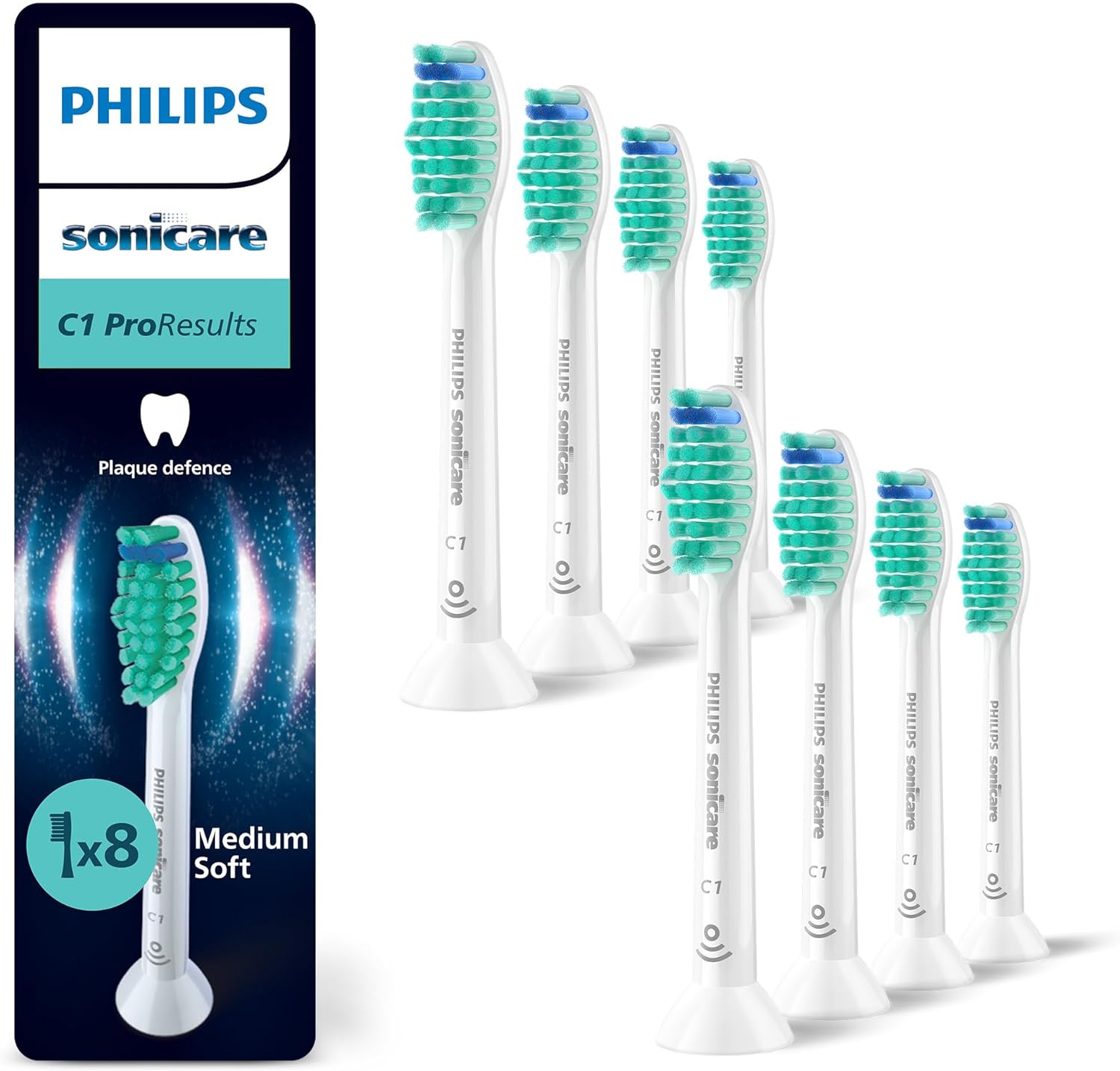 Philips Sonicare C1 ProResults, Genuine Replacement Toothbrush Heads, White, 8 Pack, HX6018/87