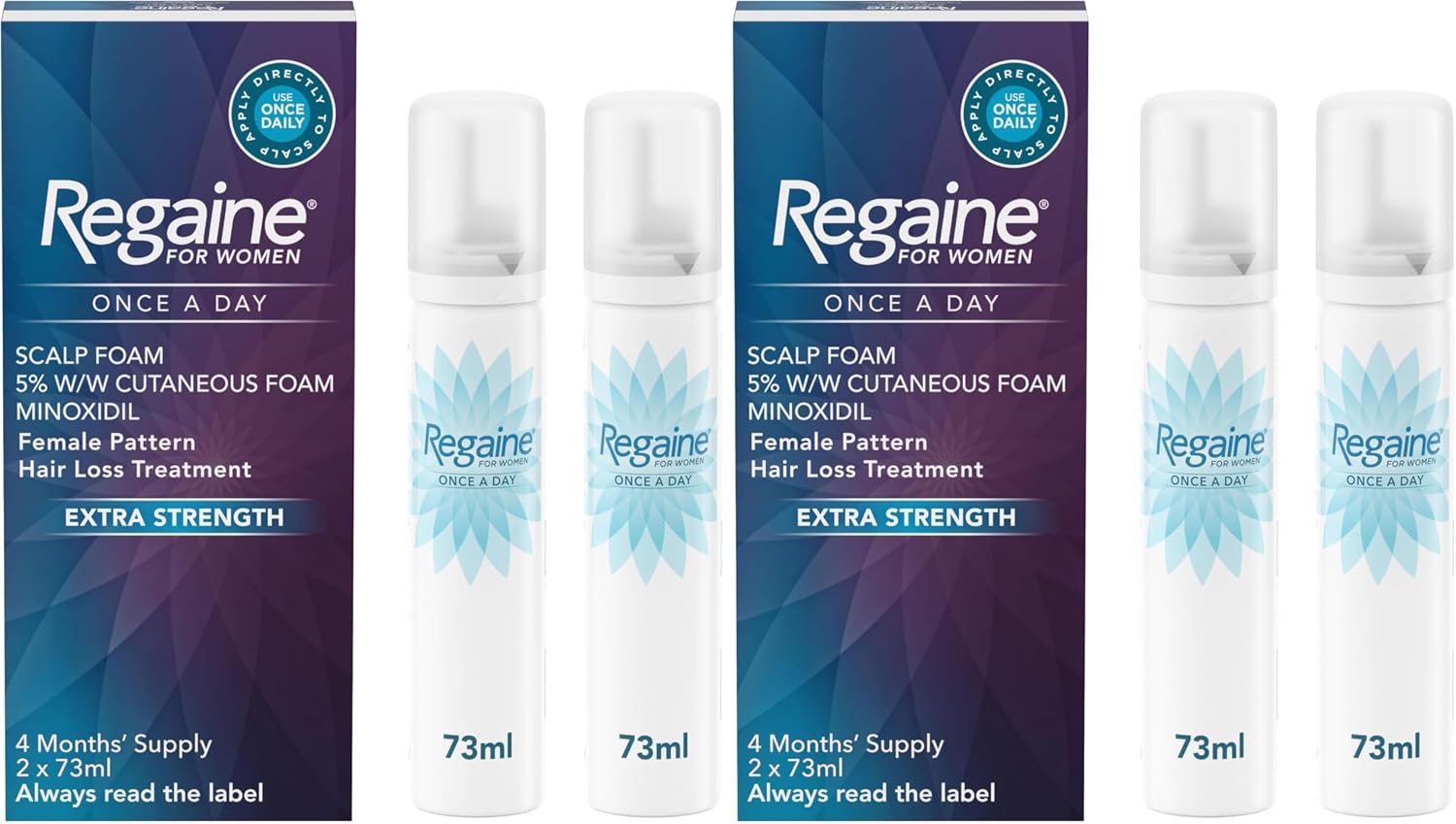 Regaine for Women, Hair Growth & Prevents further Hair Loss, Scalp Foam, with Minoxidil, 4 Months’ Supply, 2 x 73ml (Pack of 2)