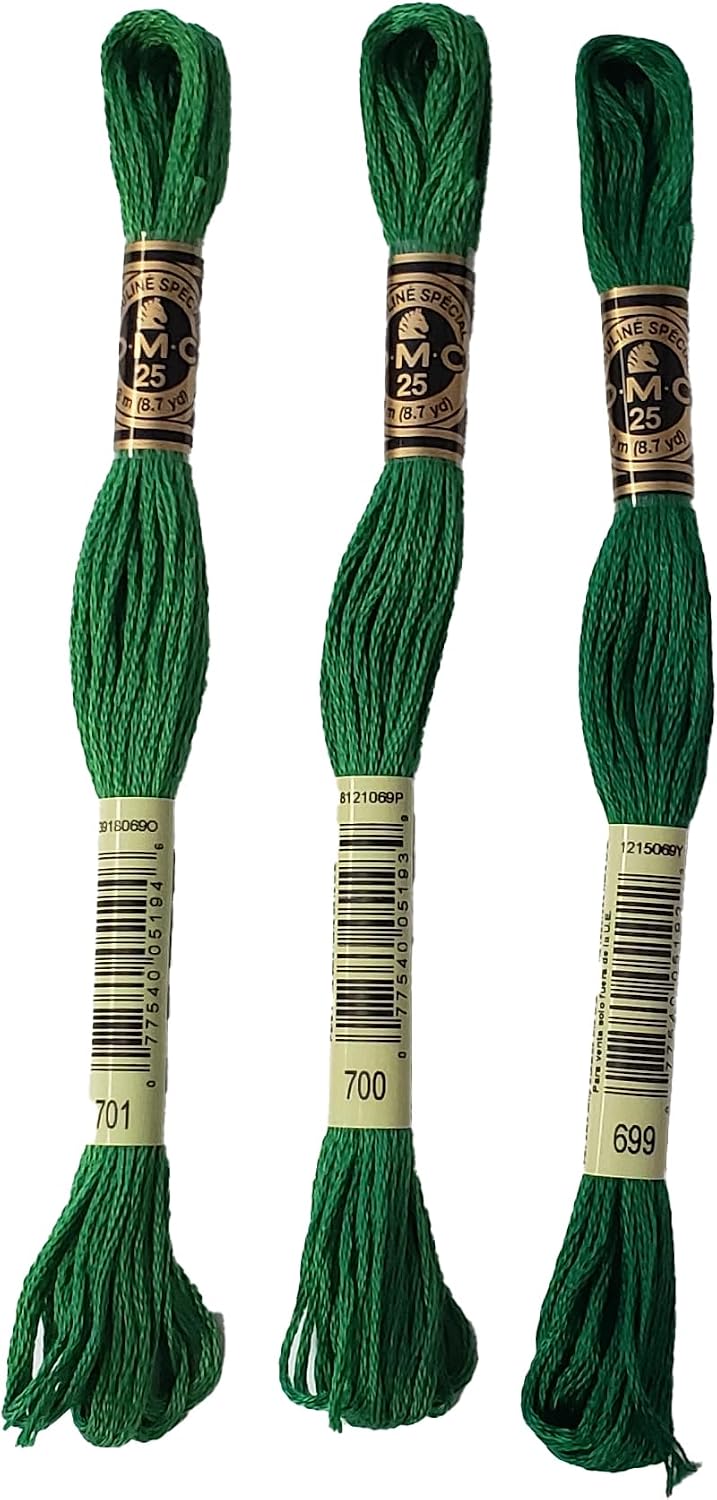 DMC 6-Strand Embroidery Cotton Bundle - Christmas Green Color Family - 3 Skeins of Thread - 8.7yd Skeins