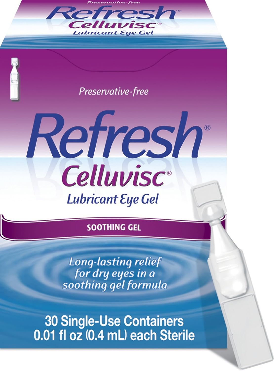 REFRESH CELLUVISC Lubricant Eye Gel Preservative-Free Artificial Tears, 0.01 fl oz (0.4 mL), 30 Single-Use Containers