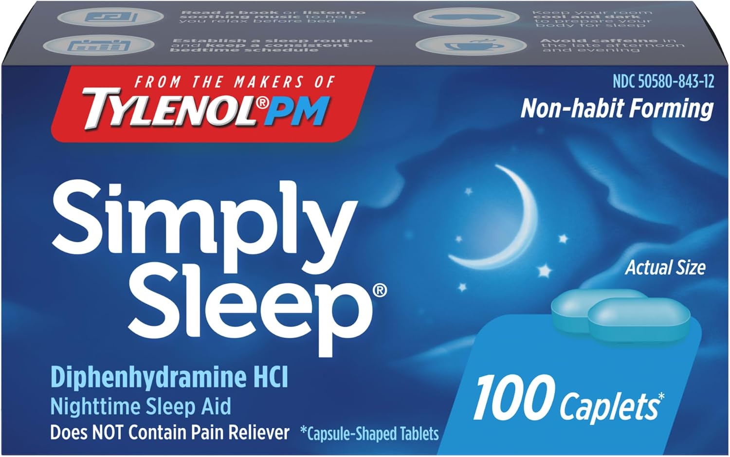 Tylenol Simply Sleep Caplets, 25 mg Diphenhydramine HCl, 100 Count