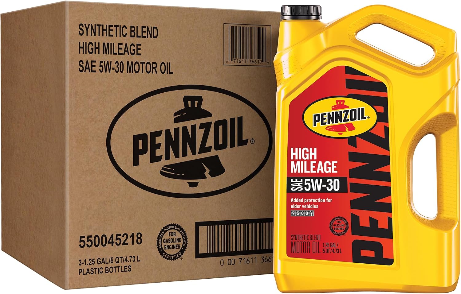 Pennzoil High Mileage 5W-30 Motor Oil, 5 Quart (3 Pack)