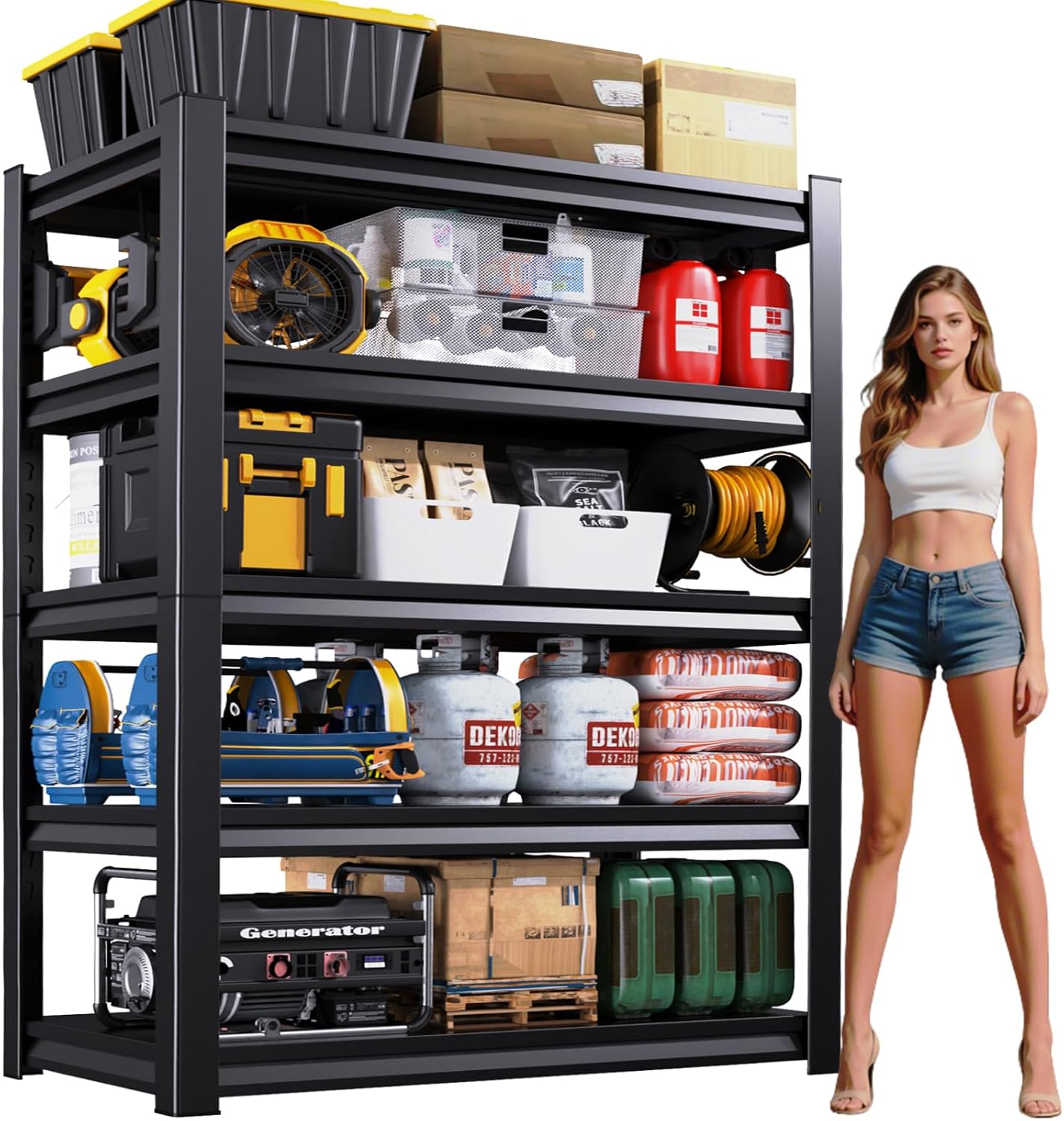 72''H Garage Shelving Heavy Duty 5-Tier Adjustable Storage Shelves Unit,3000 LBS Metal Utility Rack Shelf for Industries, Warehouses, Basement,Black (72''H x 36''W x 16''D)