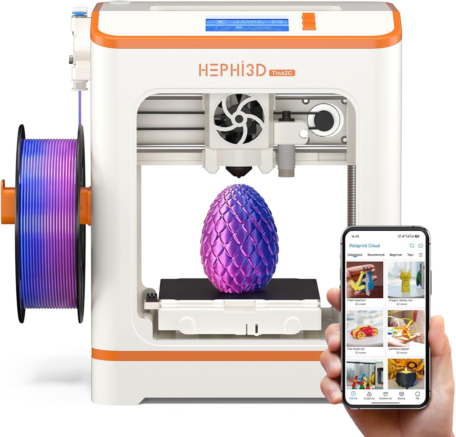 Hephi3d TINA2C 3D Printer Beginner Friendly, Easy-Ready to Print in 5 Mins