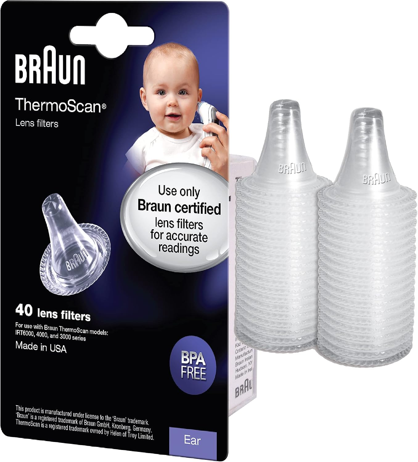 Braun ThermoScan Lens Filters for Ear Thermometer, Disposable Covers, Clear, 40 Count, FSA and HSA Eligible