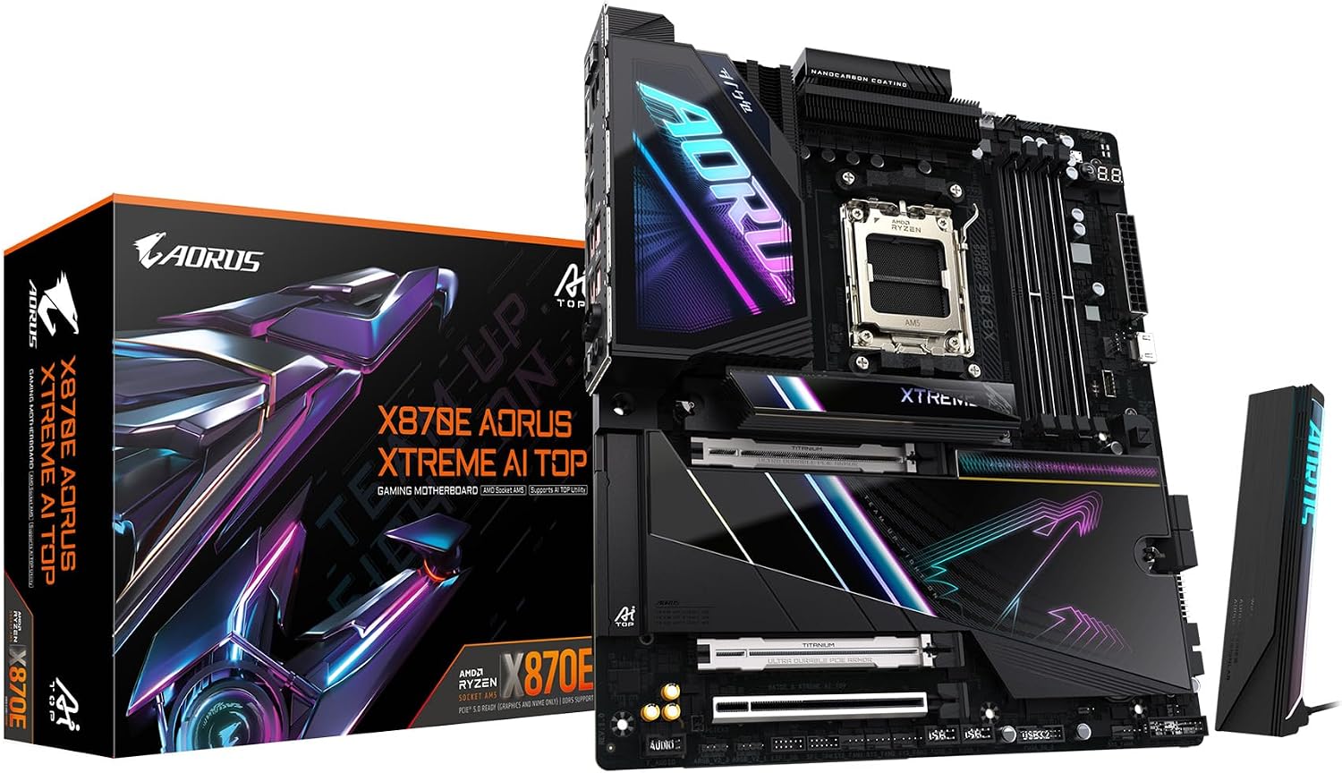 GIGABYTE X870E AORUS Xtreme AI TOP AMD AM5 LGA 1718 Motherboard, E-ATX, DDR5, 4X M.2, PCIe 5.0, USB4, WIFI7, 10GbE LAN, EZ-Latch, 5-Year Warranty