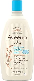 Aveeno Baby Sensitive Skin Bubble Bath with Oat Extract, Gently Cleanses and Leaves Skin Feeling Hydrated, Tear-Free Formula, Hypoallergenic, Paraben-, Phthalate-, Soap- & Dye-Free, 19.2 fl. Oz