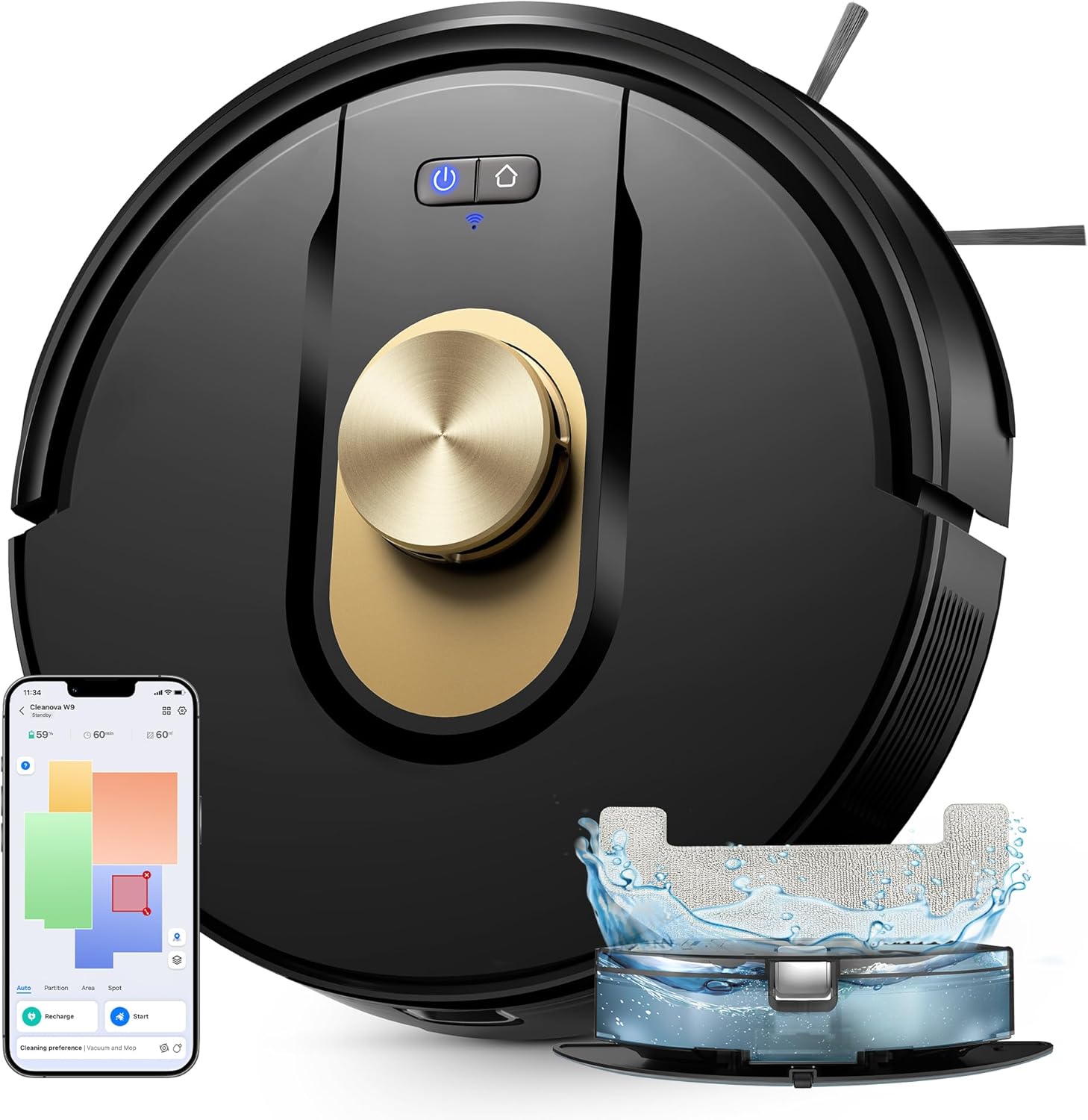 Vexilar W9 Robot Vacuum Cleaner with Mop,6000Pa Robotic Vacuum with LiDAR Navigation,15 No-go Zones, 150 Min Max Runtime, App Control, 3-in-1 Sweep and Mop Robot for Pet Hair, Carpet and Hard Floors
