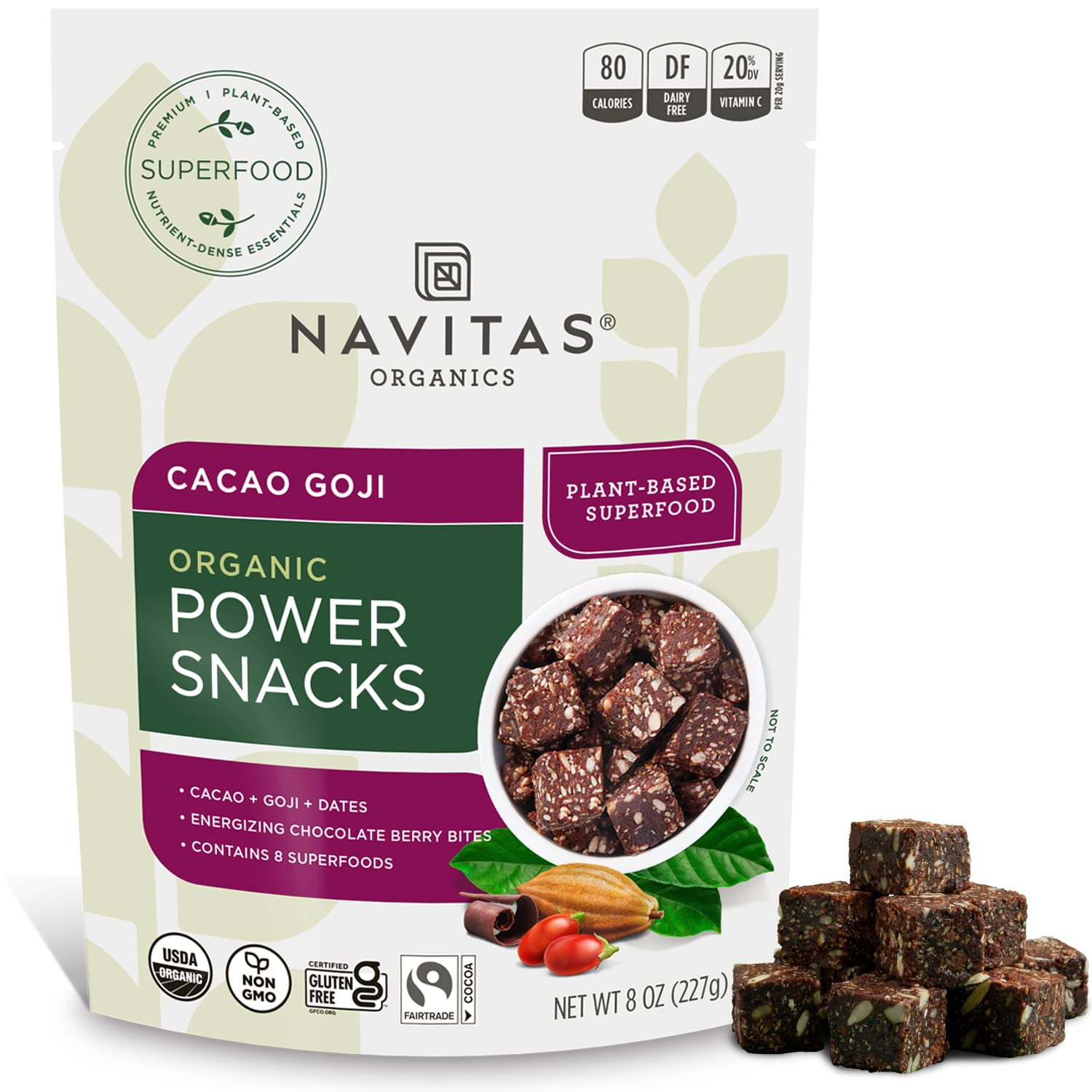 Navitas Organics Superfood Power Snacks, Cacao Goji, 8 oz. Bag, 11 Servings — Organic, Non-GMO, Gluten-Free