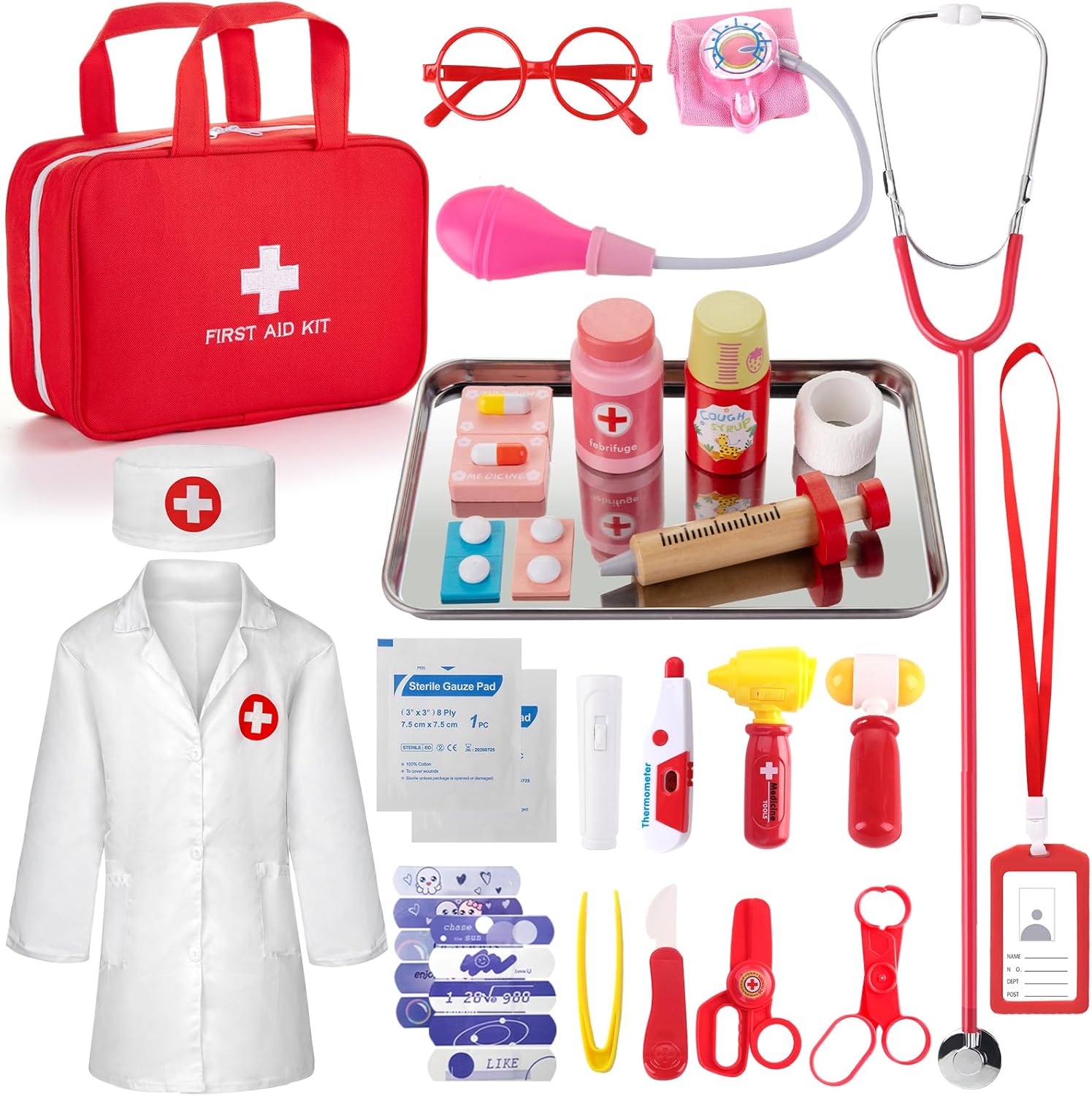 Doctor Kit for Kids, 36 Pcs Pretend Kids Doctor Playset kit for Toddlers 3-5 with Medical Bag & Real Stethoscope ,toddler doctor play set for Boys and Girls Fun Role Playing Game Doctor Play Gift