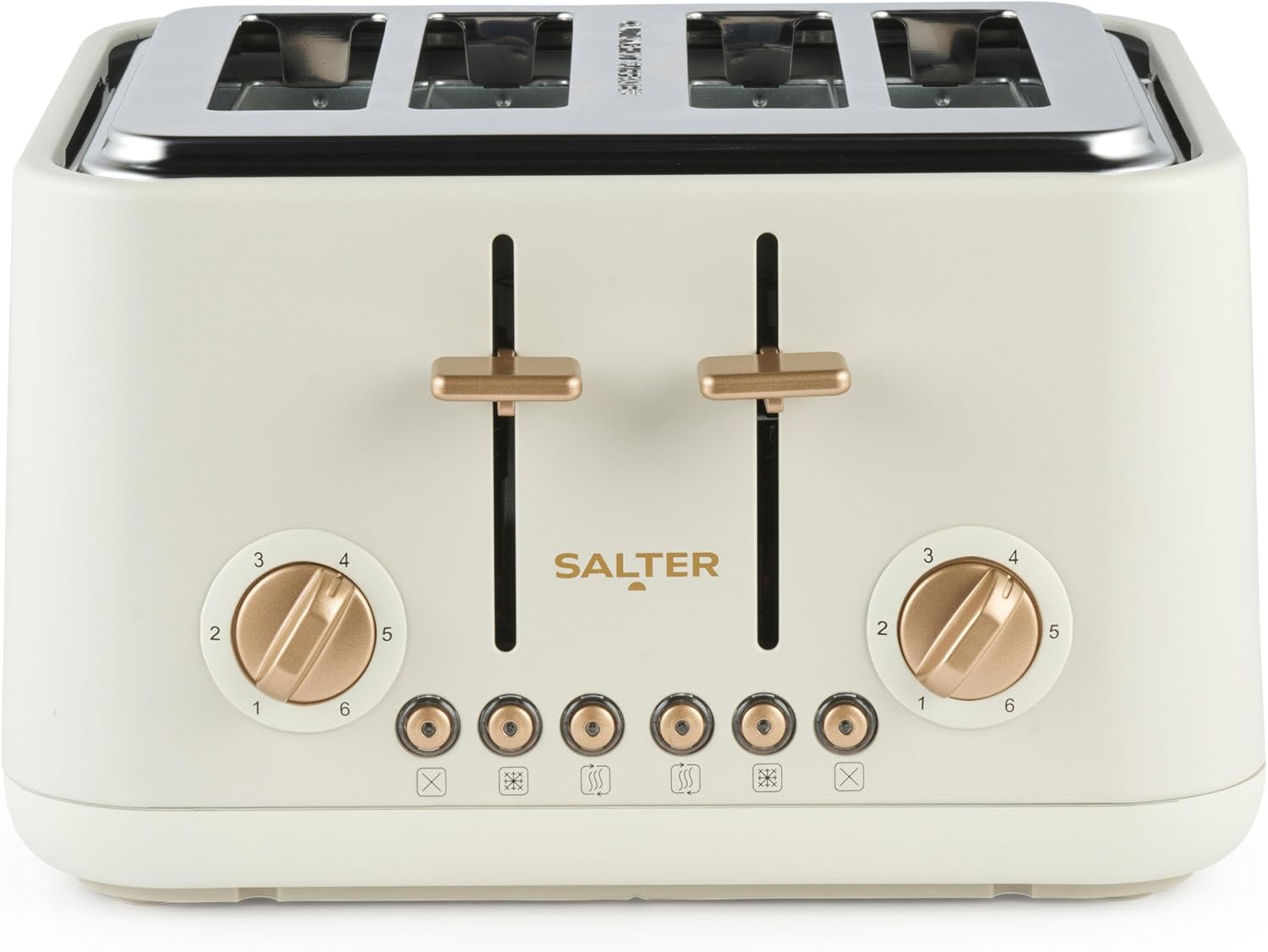 Salter Pebble 4-Slice Toaster, Wide Slot, Stone | 6 Browning Levels, Defrost/Reheat/Cancel Functions, High Lift Eject, Self-Centring Slots, Removable Crumb Tray