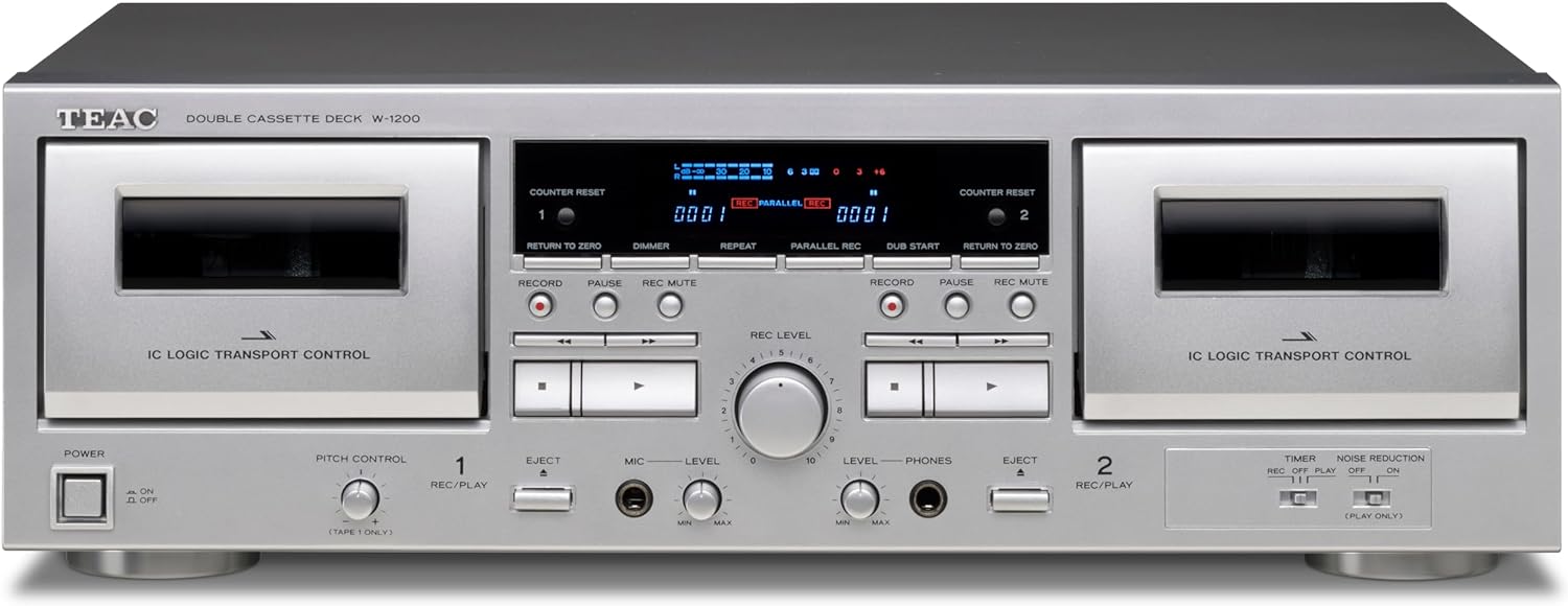 TEAC W-1200 Dual Cassette Deck with Recorder with USB Pitch Control Karaoke-Mic-in and Remote (Silver)
