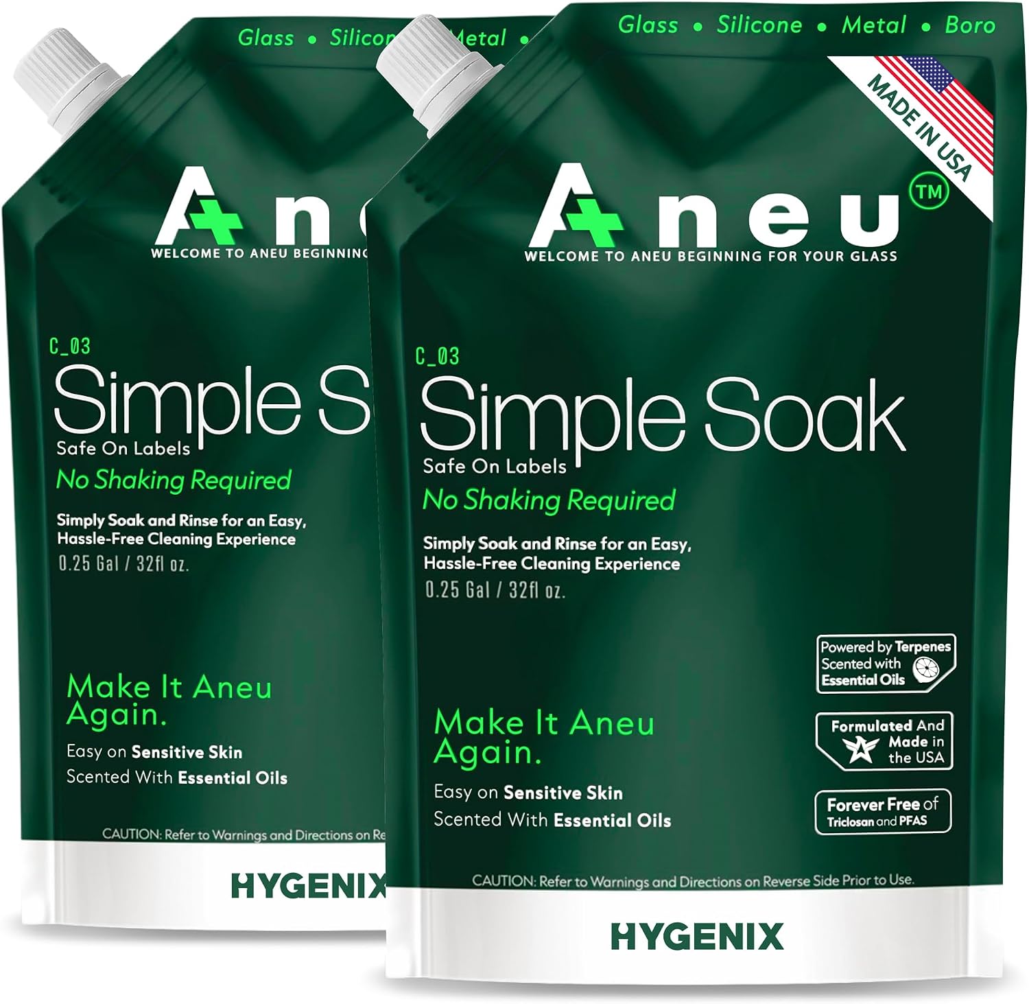 Aneu Simple Soak 32oz – Soak & Rinse Formula | Easily Dissolves Tough Resins & Grime | No Shaking Required | Cleans Glass, Silicone, Metal, & Borosilicate (1/2 Gal. (2 Pack))