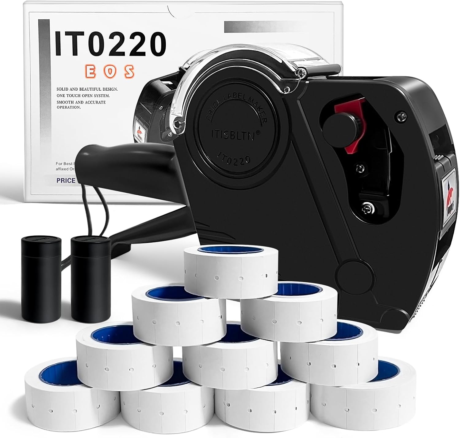 1 Line Price Gun & 8 Characters Price Tag Gun Black Pricing Gun Kit – Includes 5,000 Blank White Price Labels, 2 Ink Rollers, 1 Ink roll pre-Loaded