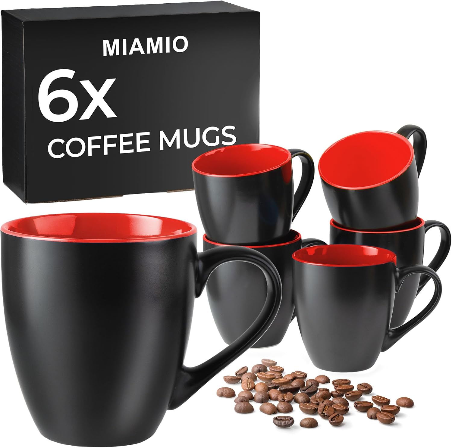 MIAMIO - Coffee Mugs Set of 6 (350 ml) - Le Papillon (Red) - Modern Home | Ceramic coffee mugs for coffee, cappuccino and tea, 350 ml for everyday use - dishwasher safe - practical for daily use