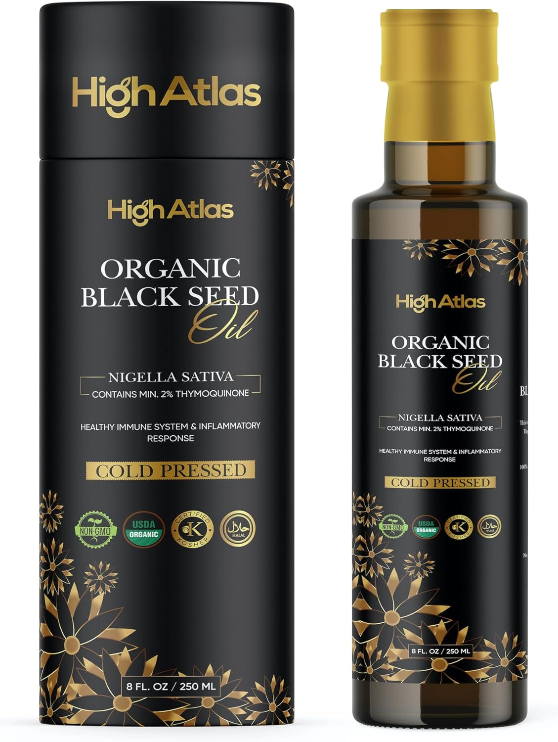 Black Seed Oil, 250ML Cold Pressed Organic, Nigella Sativa Black Cumin Seed Oil with High Thymoquinone, Omega Rich for Hair, Skin, Joints, Immunity – Non GMO, Vegan, Kalonji Oil