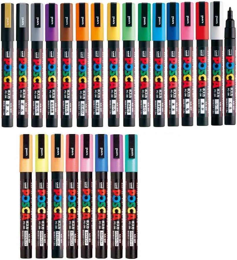 Posca Paint Marker Set, Mitsubishi Poster Color Marking Pen Fine Point, 24 Colors, 17 Standard and 7 Natural, Japan Import