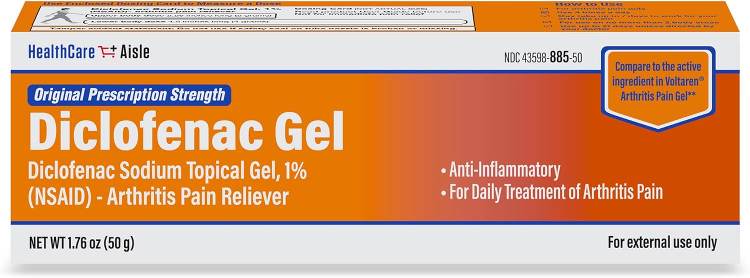 HealthCareAisle Diclofenac Gel, 1%, Arthritis Pain Relief - 50 g tube - Original Prescription Strength (NSAID)