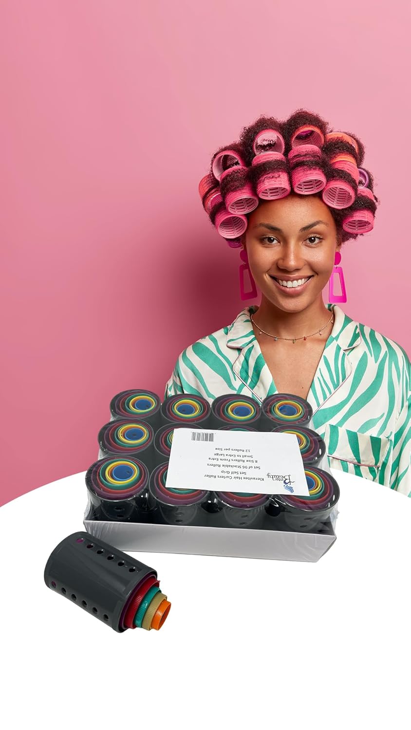 Hair Curler Roller Set/Set of 96 Stackable Rollers / 8 Size Rollers From Extra Small to Extra Large / 12 Rollers per Size - Hairdressing Curlers for Women - Curling Styling Tool