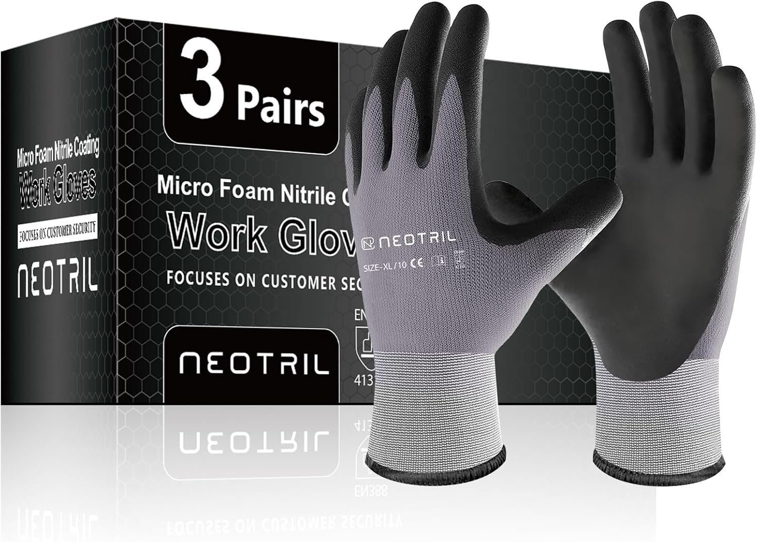 NEOTRIL Safety Work Gloves MicroFoam Nitrile Coated-3/6/12/36 Pairs,Breathable Nylon Working Gloves for Men Women