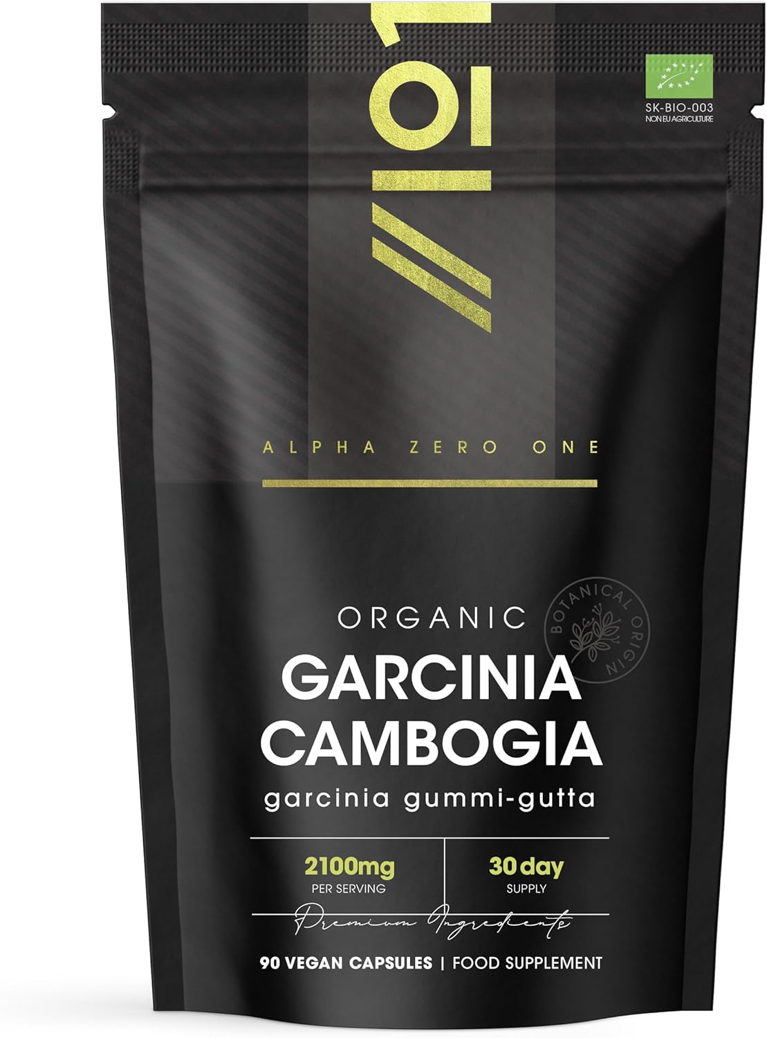 Organic Garcinia Cambogia 2100mg - 90 Vegan Capsules (3 Months Supply) - Potent Garcinia Cambogia Supplement – Resealable and Recyclable Pouch by Alpha01