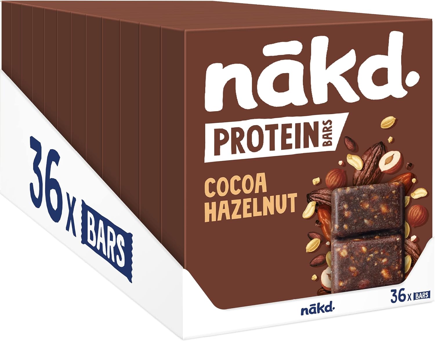 Nakd Cocoa Hazelnut Protein Bar - Vegan - Gluten Free - Healthy Snack, 45g (Pack of 36 bars)