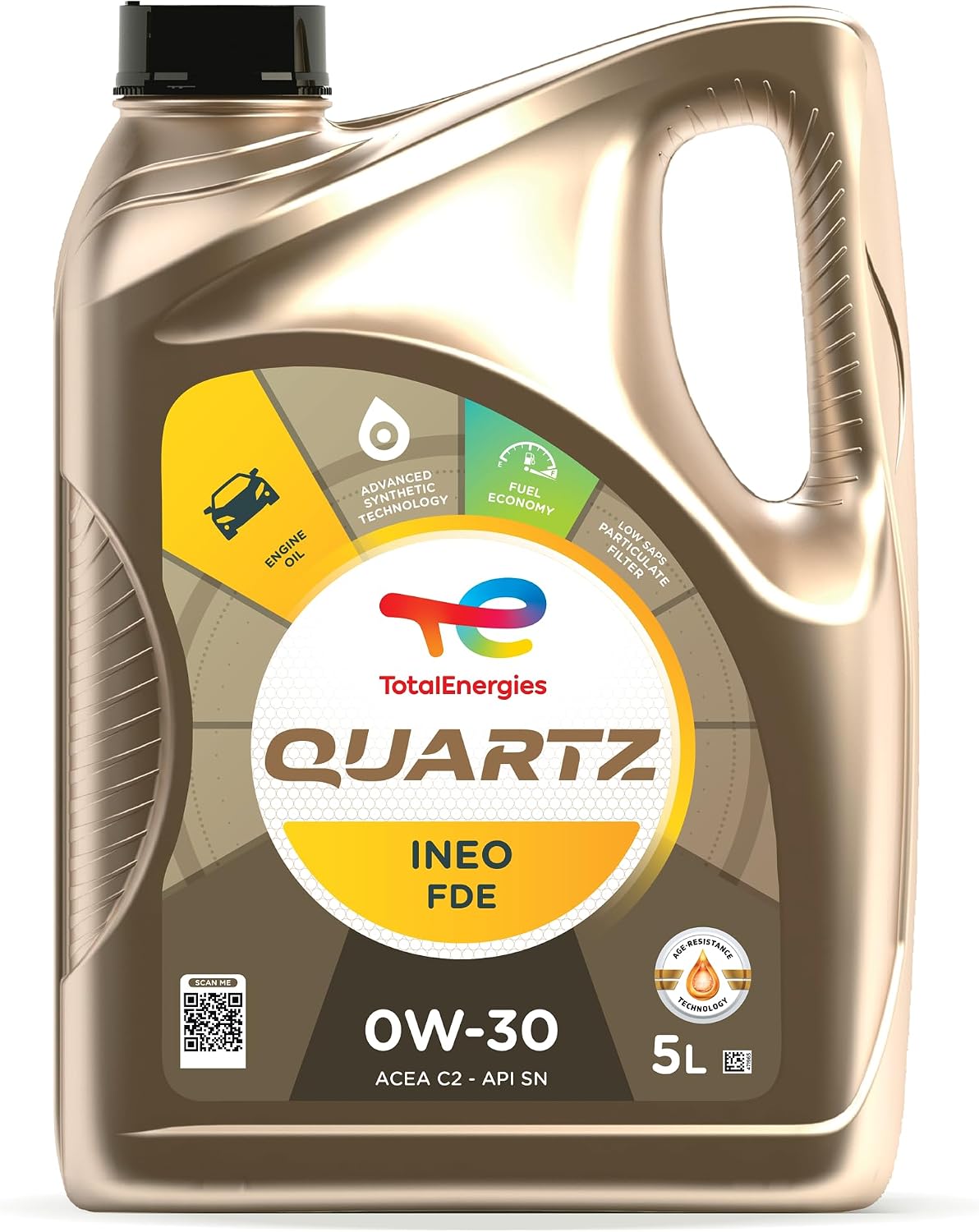TotalEnergies Quartz INEO FDE 0W30 Engine Oil - ACEA C2 - Low SAPS - Age-Resistance Technology - Fuel Economy Formula - Advanced Synthetic Motor Oil Lubricant - 5L