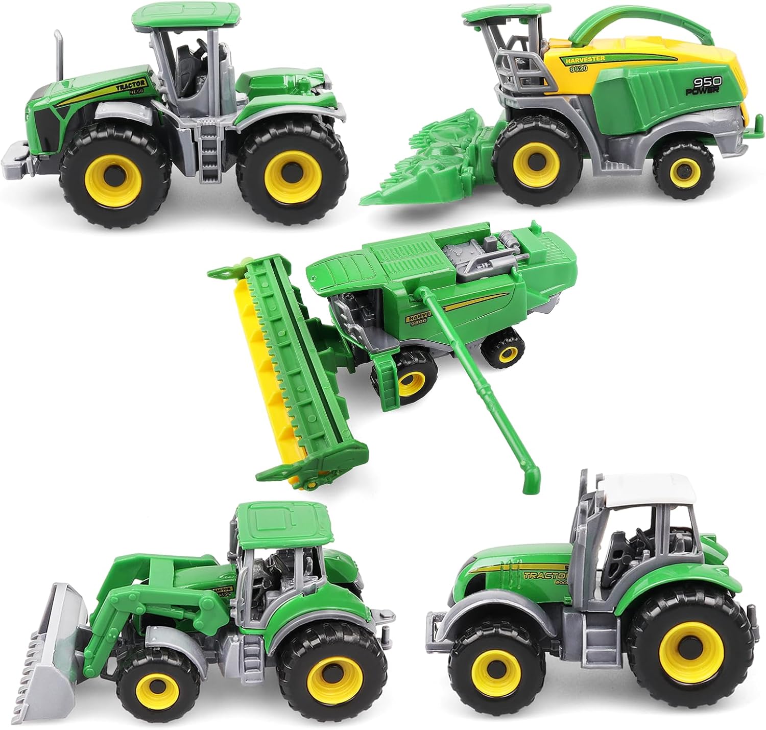 victob 5 Pack Diecast Farm Tractor Toy, Farm Tractor Vehicles with Combine Harvester, Forage Harvest, Mini Farming Toys for Toddlers Kids Boys Ages 3 4 5 6-9 Birthday Party Favors Gift & Cake Toppers