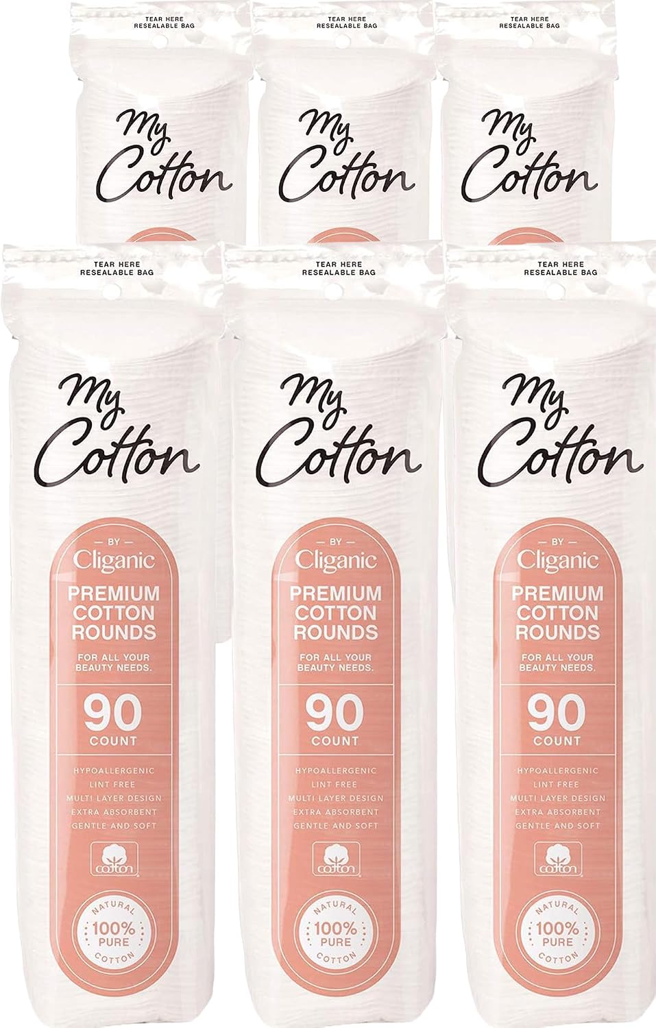Cliganic My Cotton Premium Cotton Rounds for Face (540 Count) | Makeup Remover Pads, Hypoallergenic, Lint-Free | 100% Pure