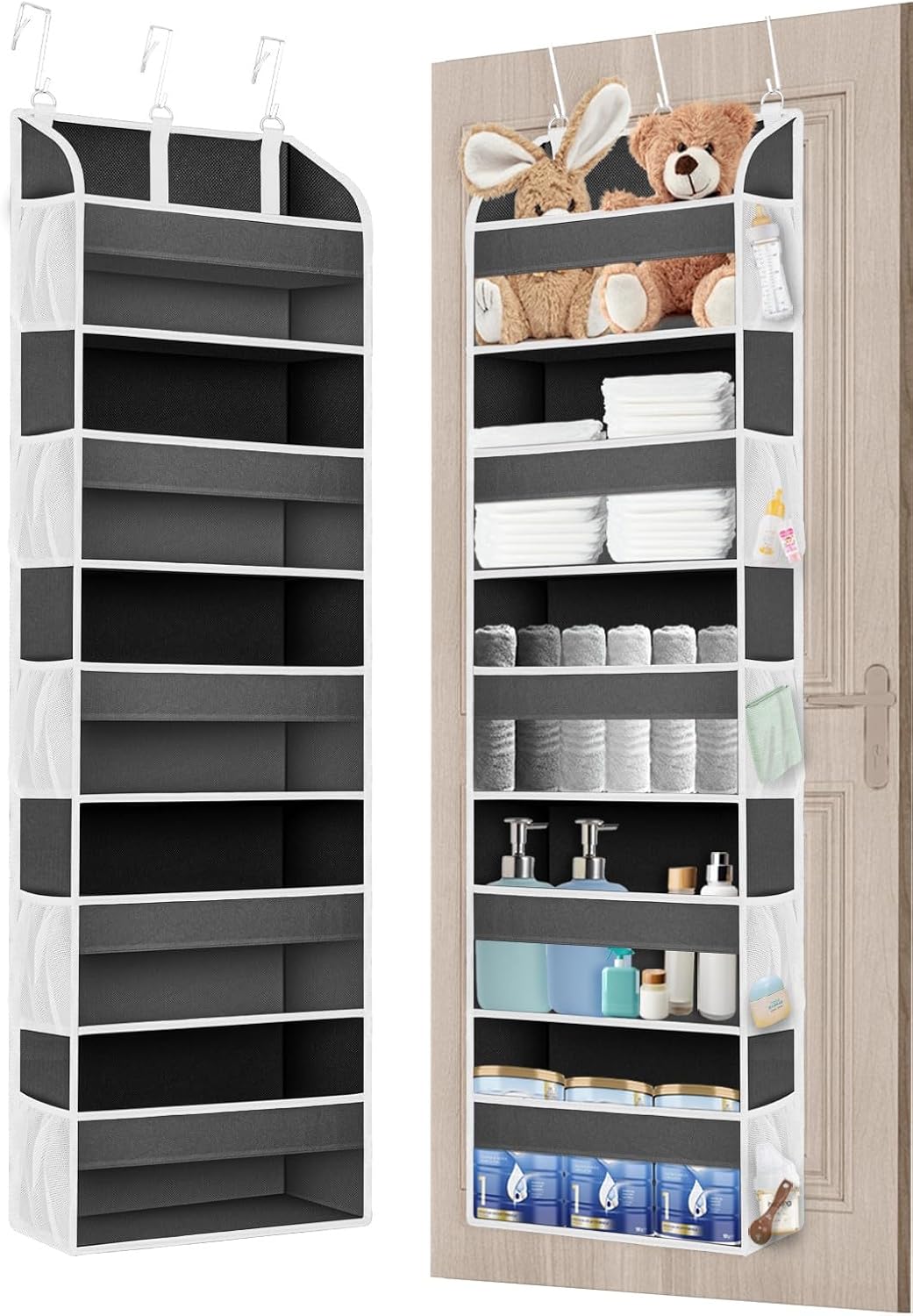 1 Pack Over The Door Organizer, Toilet Bathroom Storage with 5 Pockets 10 Mesh Pockets, 50 lbs Weight Capacity Dorm Room Essentials for Girls Stuffed Animal Organizer for Nursery Bedroom