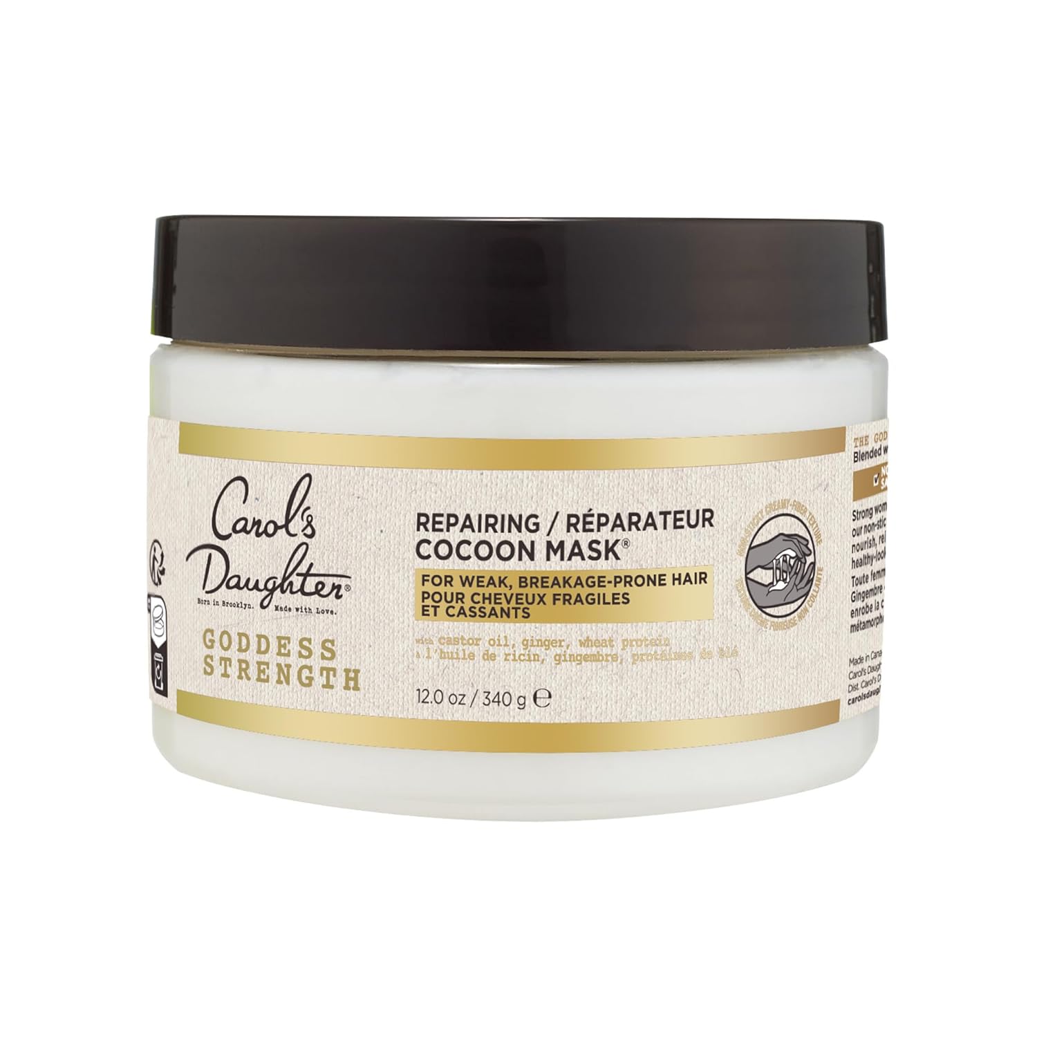Carol's Daughter Goddess Strength Repairing Cocoon Hydrating Hair Mask for Waves, Coils and Curls, Hair Treatment With Castor Oil, 12 Oz