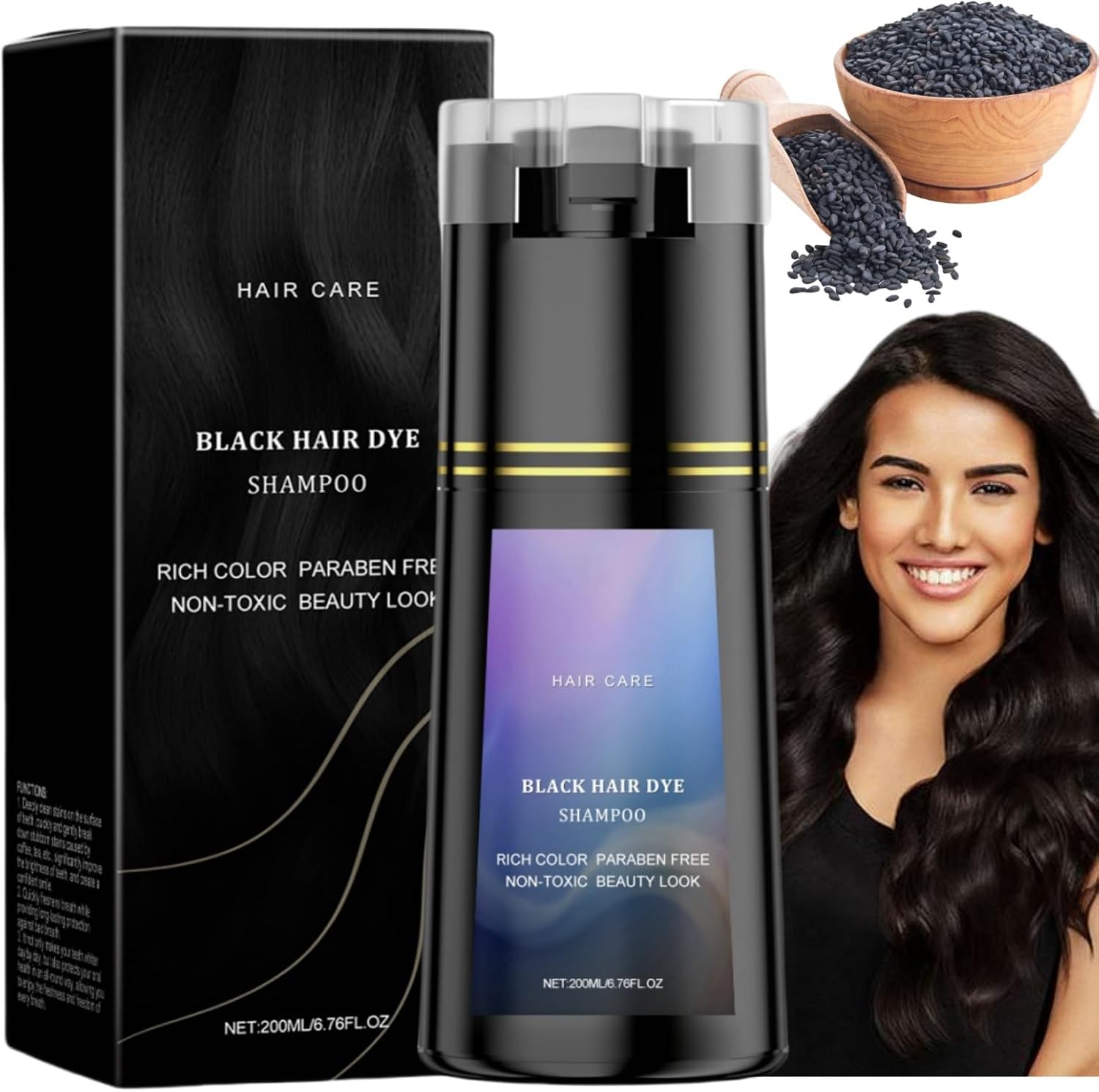 Polar Hair Dye Shampoo,Black Hair D/ye Shampoo 3 in 1 for Gray Hai/r,Nova Hair D/ye Sh/ampoo,Ha/ir Care Instant Dy/e Sha/mpoo,3 in 1 Instant Ha/ir D/ye Sha/mpoo,Semi-Permanent Gray H/air CoverageBlack