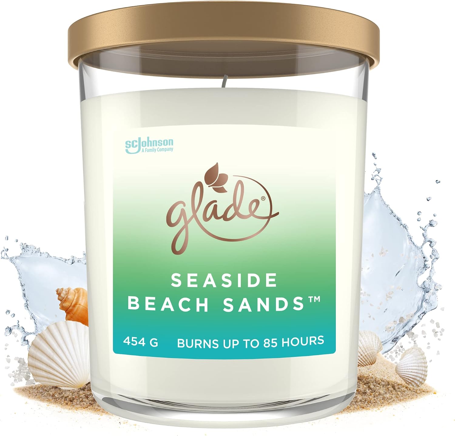 Glade Extra Large Scented Candle, Home Dcor Jar Candle Infused with Essential Oils, 85 Hour Burn Time, Seaside Beach Sands, 454g
