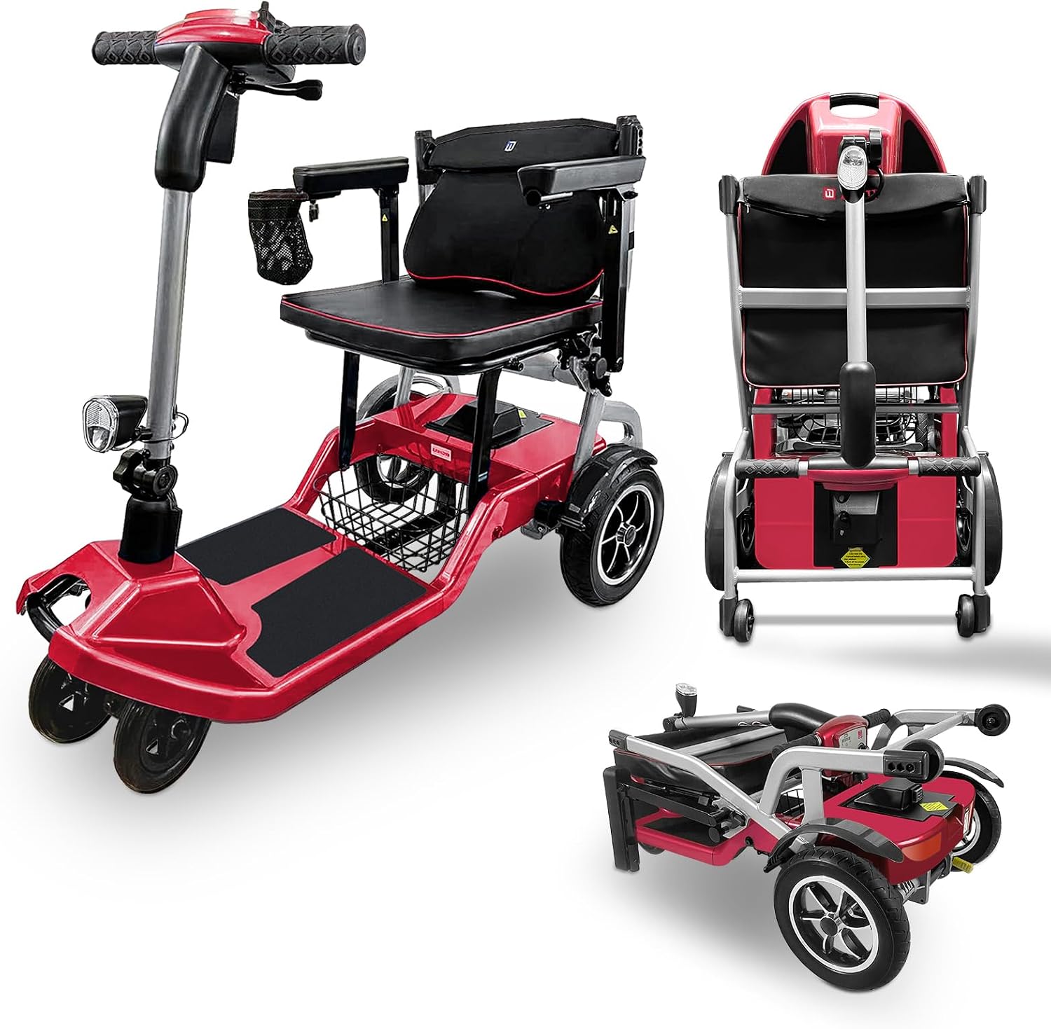 ZiiLIF R3b-Mobility Scooters for Seniors Adults Ultra Lightweight 37.5 Ibs Electric Powered Folding 4 Wheel Mobility Scooter with Cup Holder, Compact & Convenient for Travel Airline Approved, Red