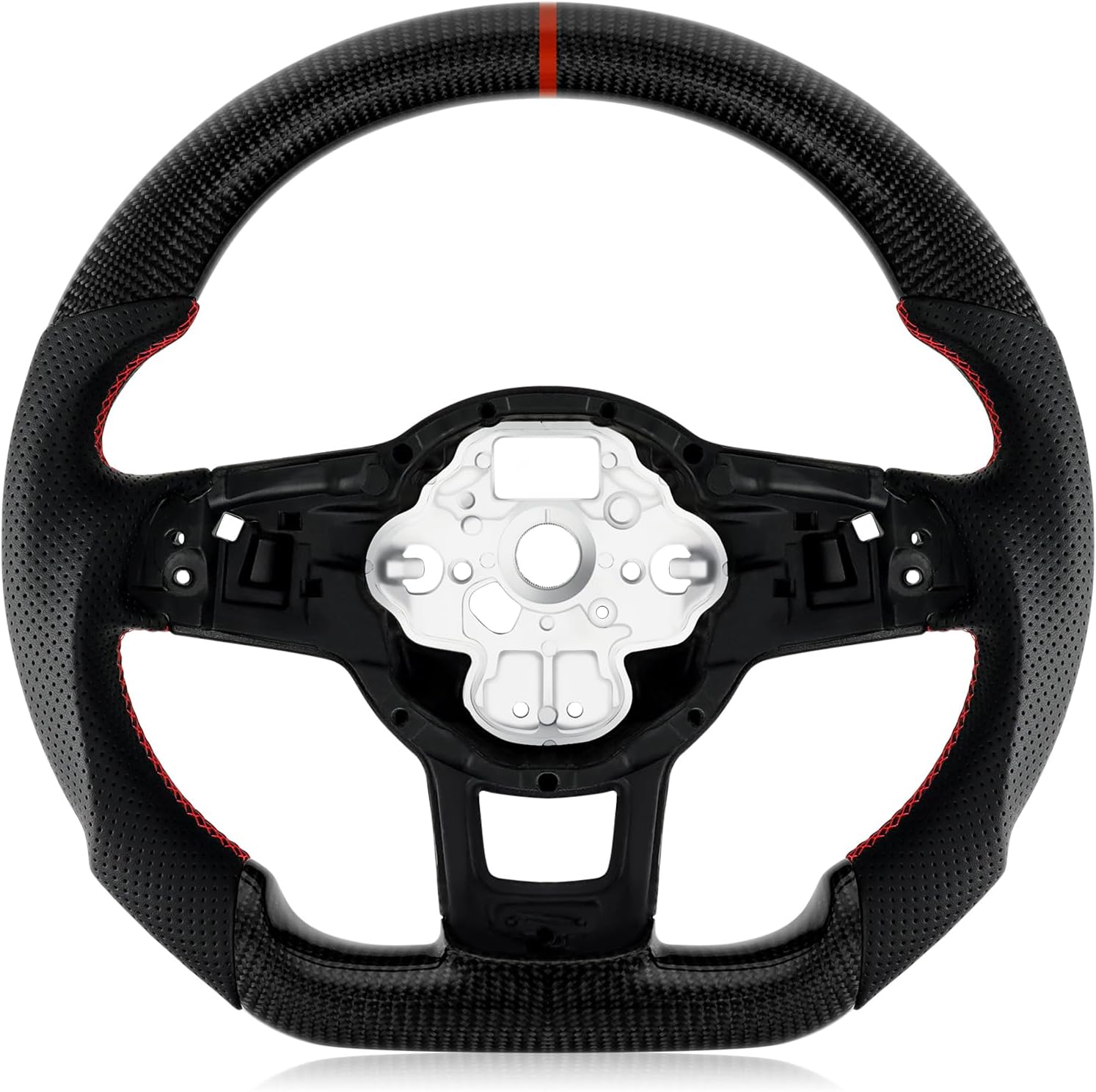 Real Carbon Fiber Steering Wheel For Volkswagen GTI/Golf MK7 2015-2017 D-shaped Nappa Perforated Leather Flat-bottom Steering Wheel (With paddle holes)
